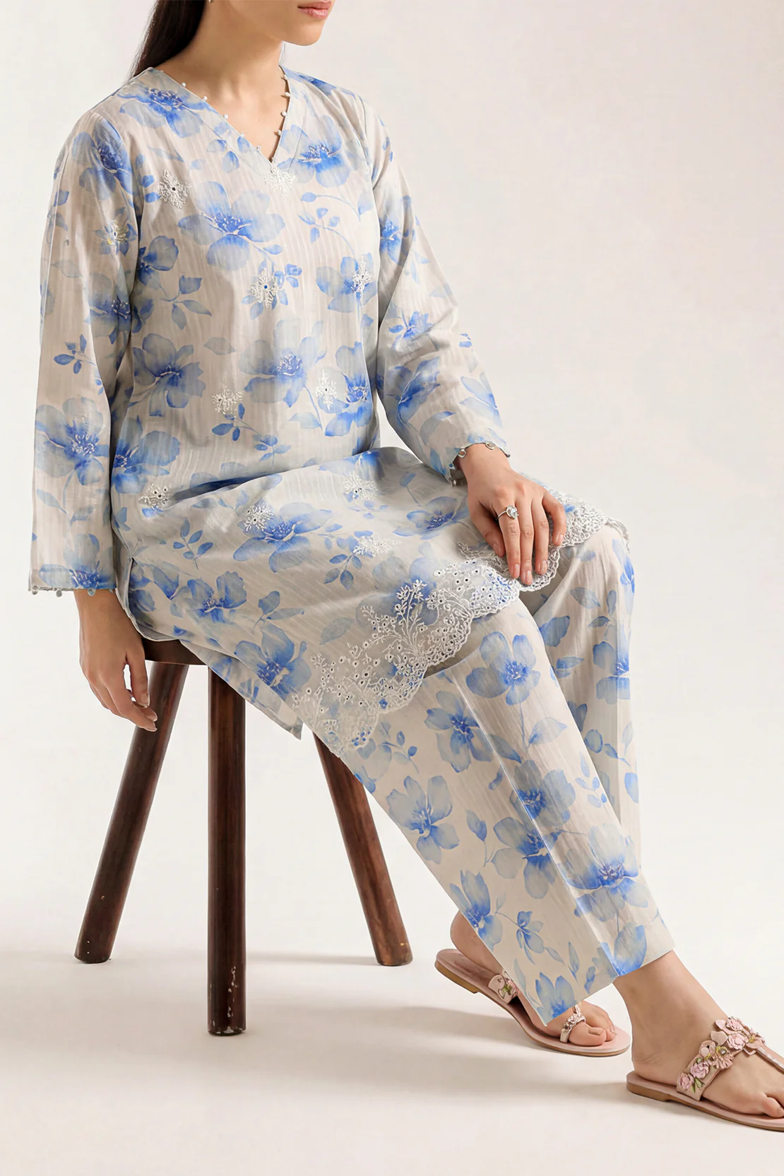Printed Embroidered Self Strip Lawn Stitched 2 Piece (Shirt/Trouser)
