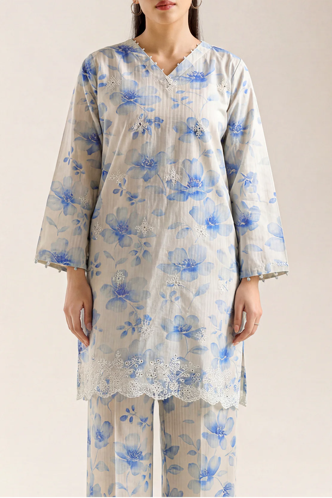 Printed Embroidered Self Strip Lawn Stitched 2 Piece (Shirt/Trouser) - Image 2