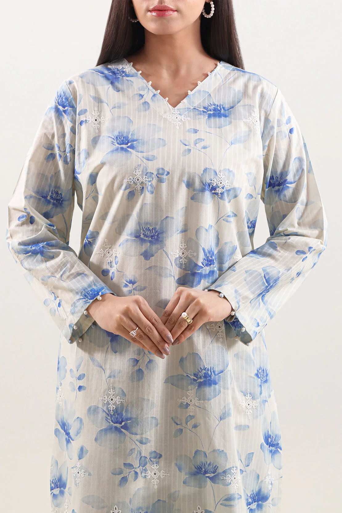 Printed Embroidered Self Strip Lawn Stitched 2 Piece (Shirt/Trouser) - Image 3