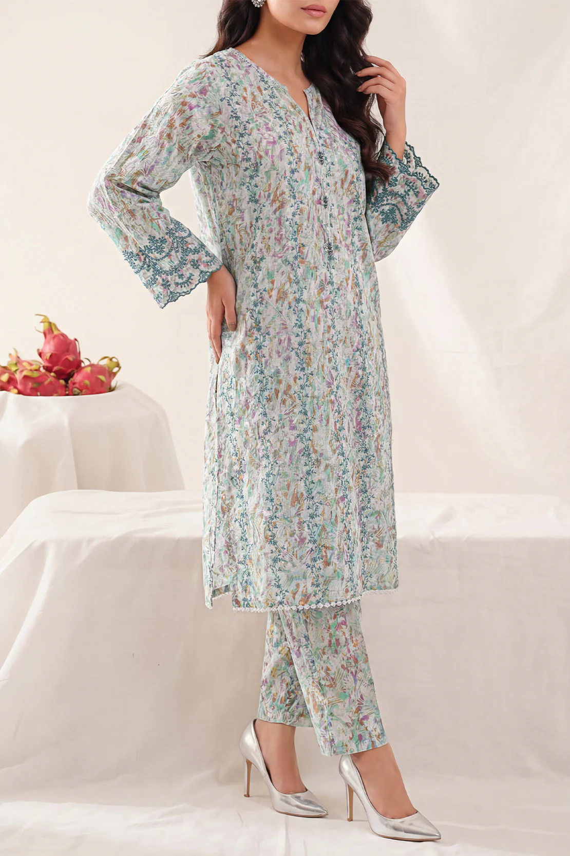 Printed Embroidered Self Strip Lawn Stitched 2 Piece (Shirt/Trouser)