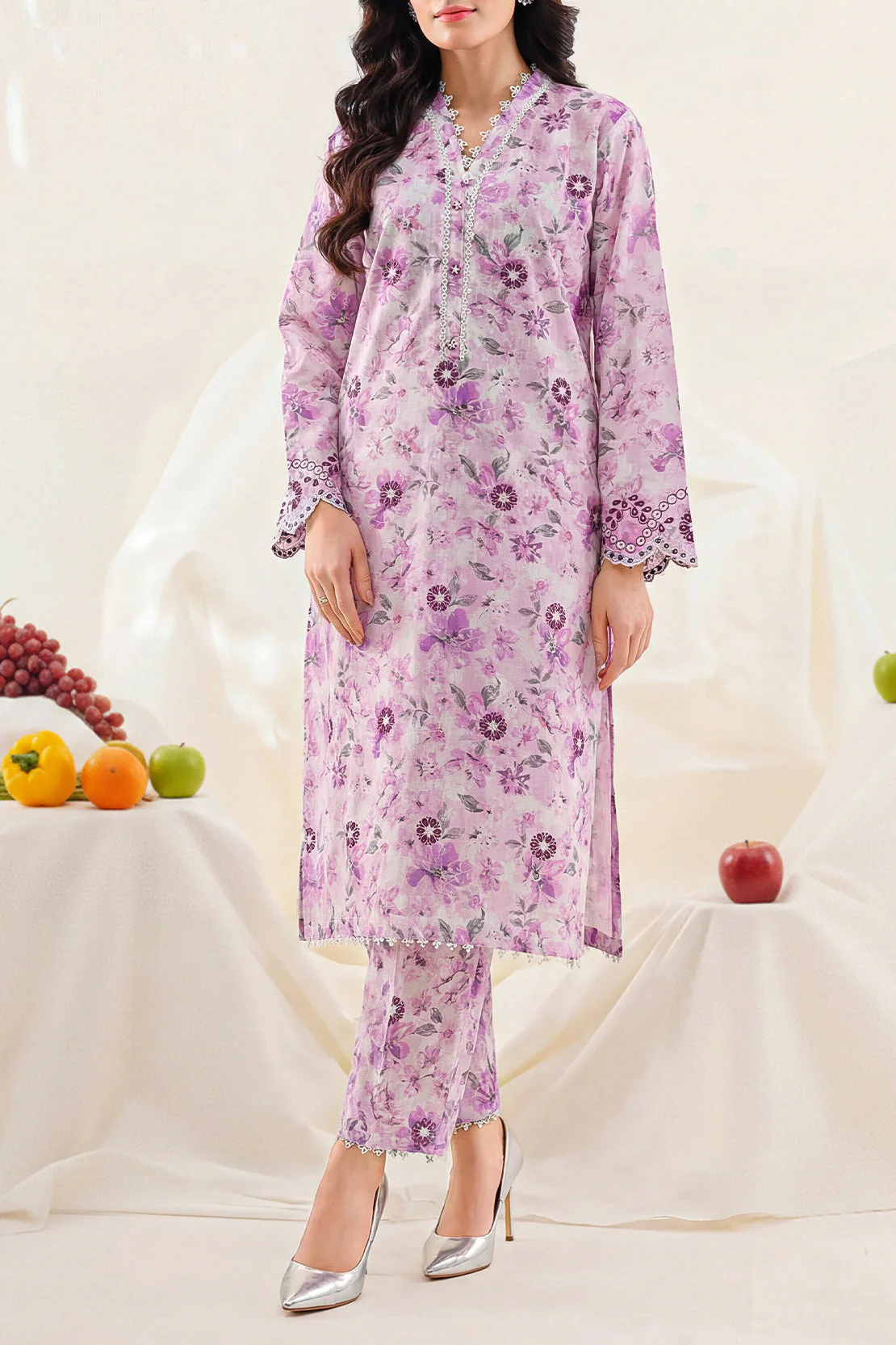 Printed Embroidered Self Strip Lawn Stitched 2 Piece (Shirt/Trouser)