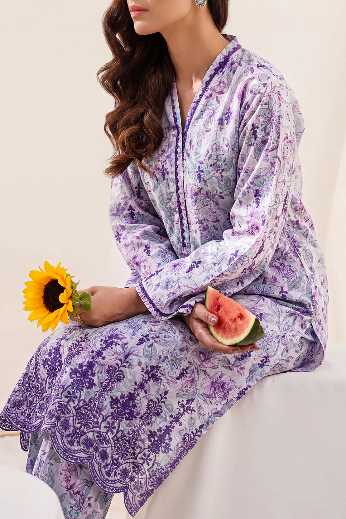 Printed Embroidered Self Strip Lawn Stitched 2 Piece (Shirt/Trouser) - Image 4