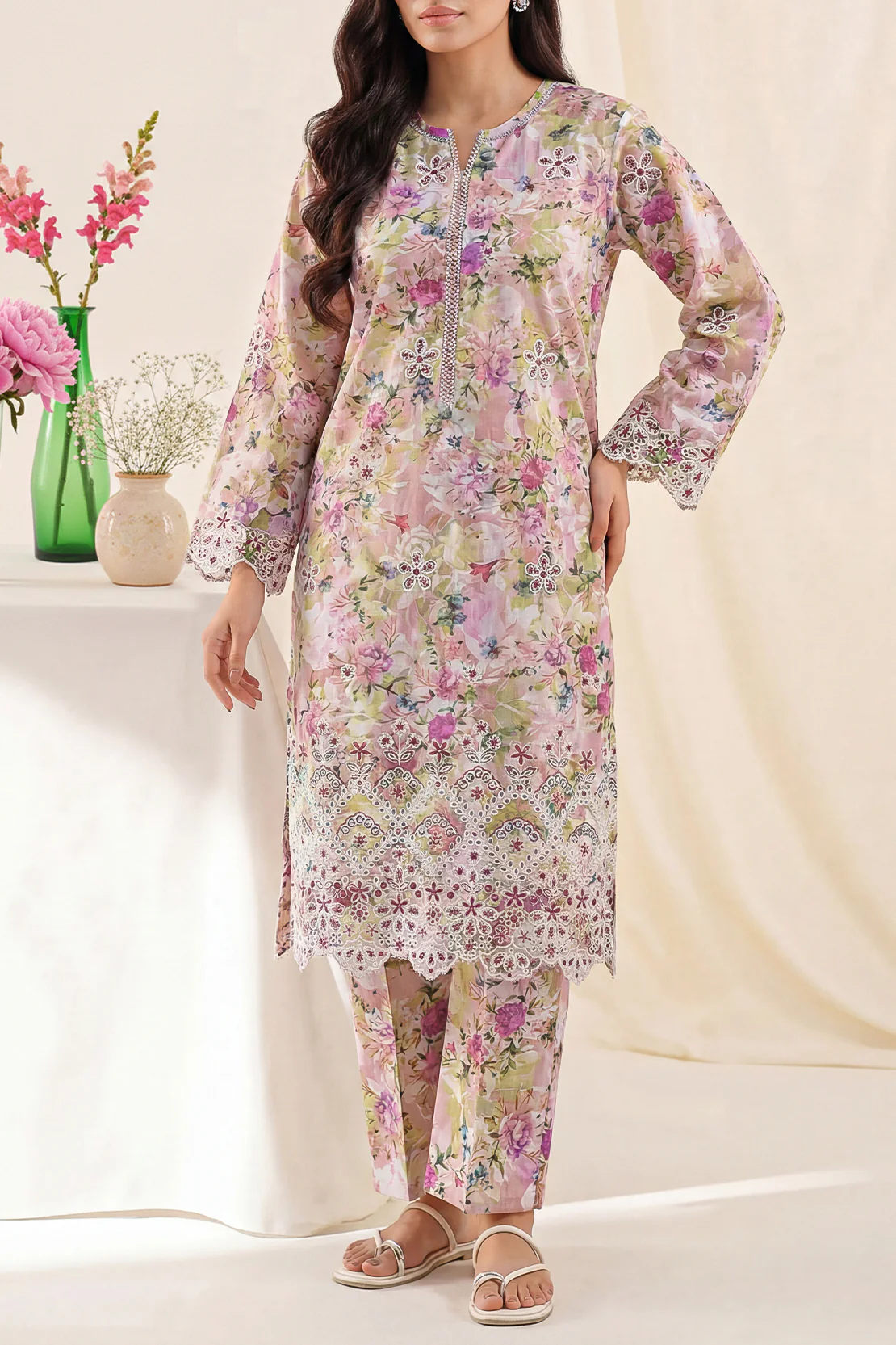 Printed Embroidered Self Strip Lawn Stitched 2 Piece (Shirt/Trouser)