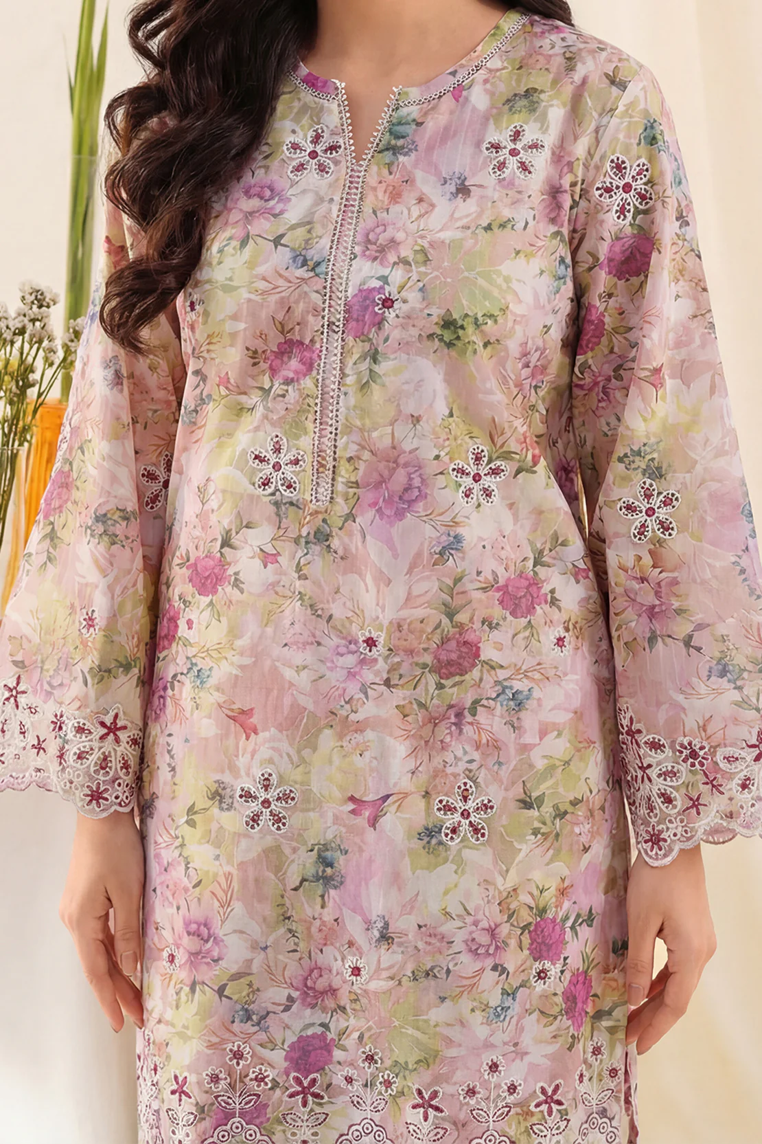 Printed Embroidered Self Strip Lawn Stitched 2 Piece (Shirt/Trouser) - Image 2