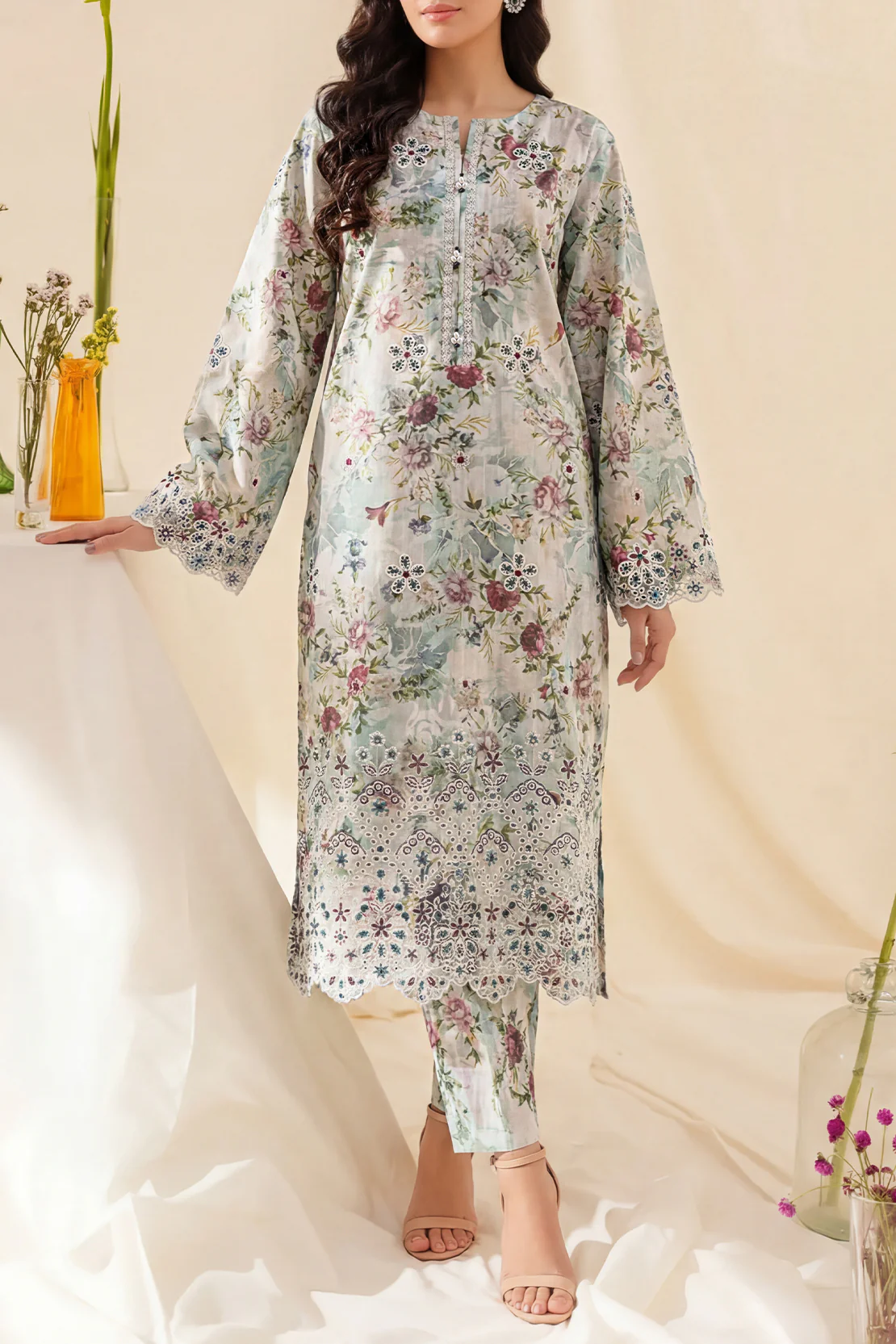 Printed Embroidered Self Strip Lawn Stitched 2 Piece (Shirt/Trouser)