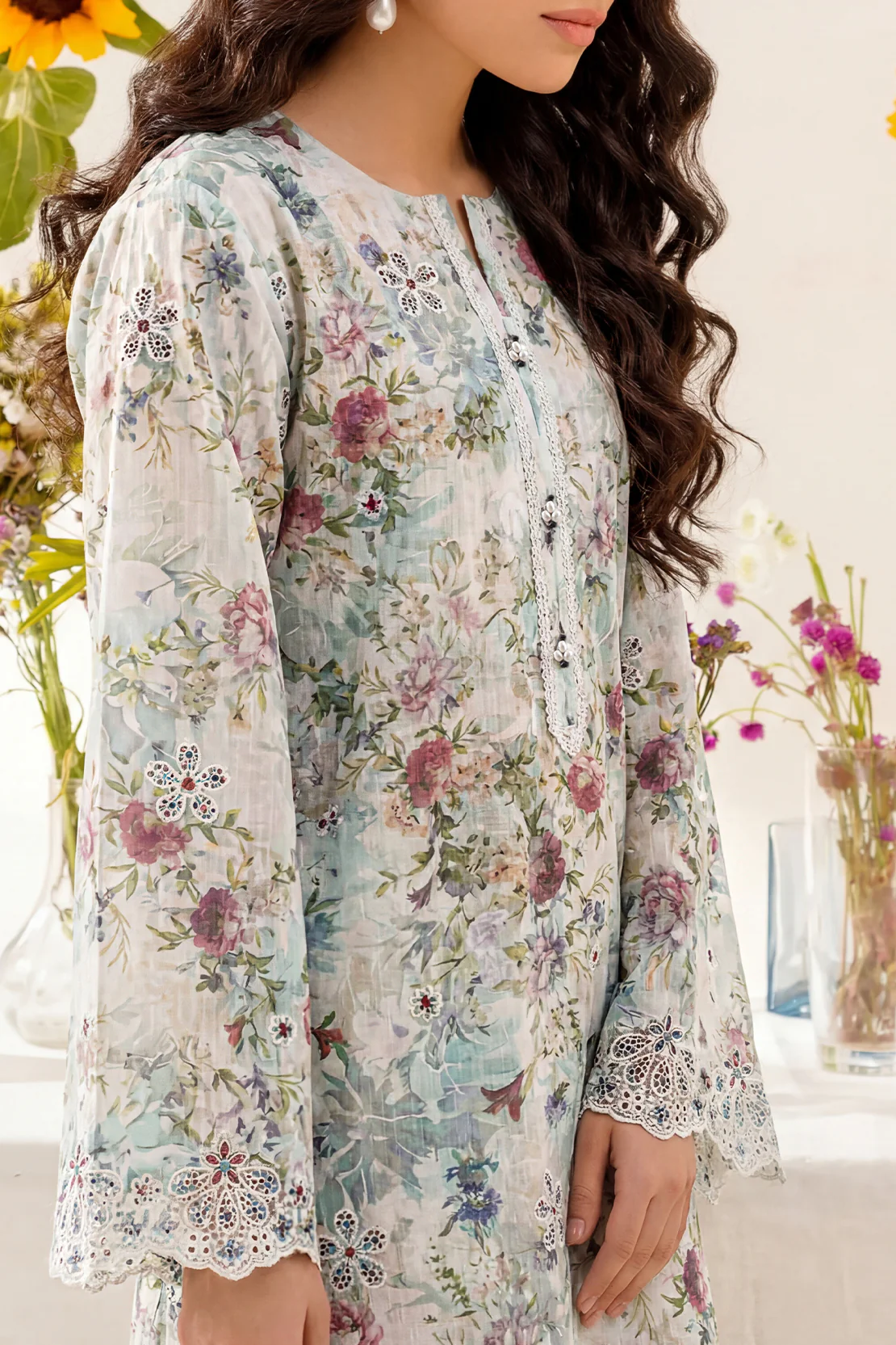 Printed Embroidered Self Strip Lawn Stitched 2 Piece (Shirt/Trouser) - Image 3