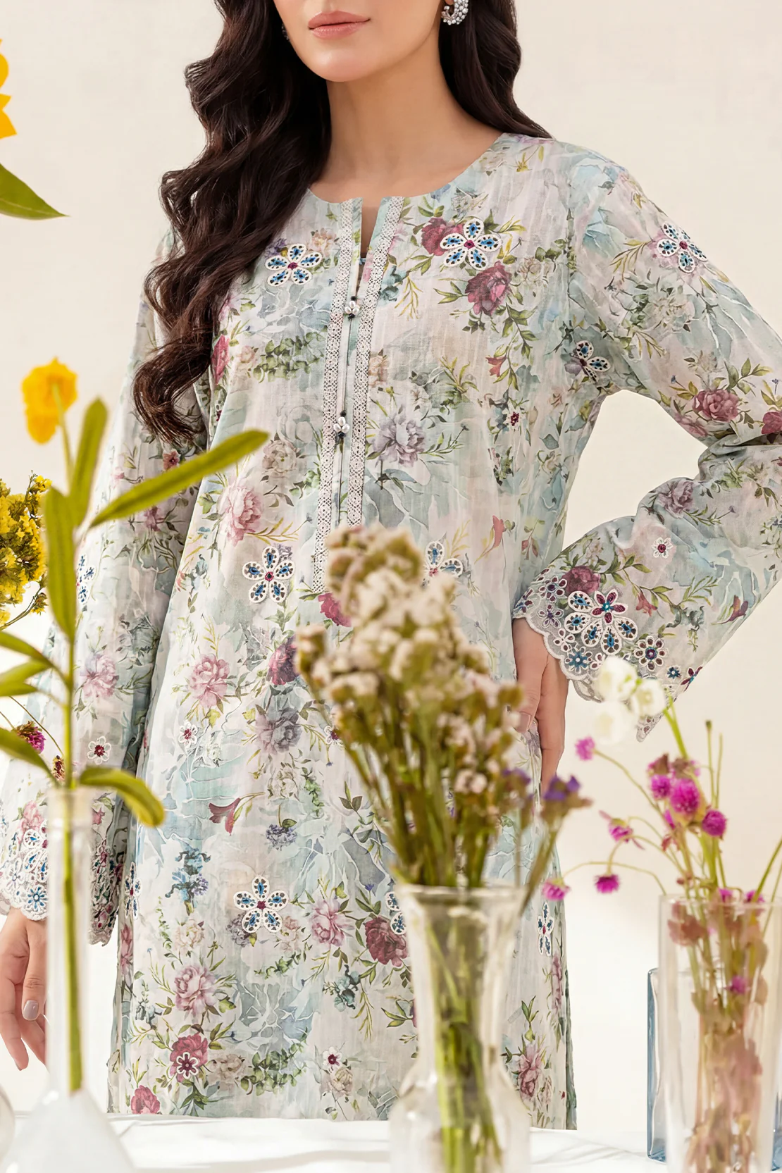Printed Embroidered Self Strip Lawn Stitched 2 Piece (Shirt/Trouser) - Image 4