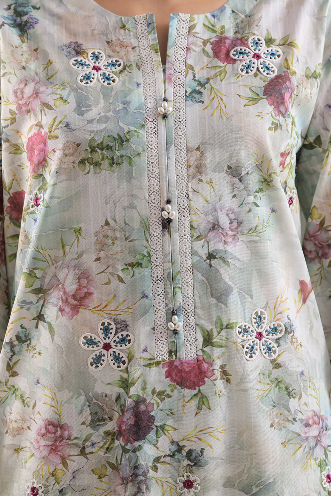 Printed Embroidered Self Strip Lawn Stitched 2 Piece (Shirt/Trouser) - Image 5