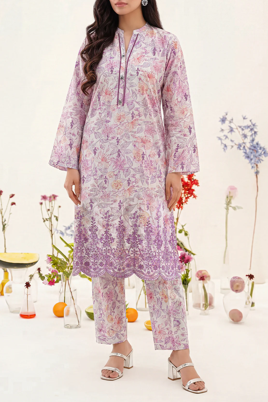 Printed Embroidered Self Strip Lawn Stitched 2 Piece (Shirt/Trouser)