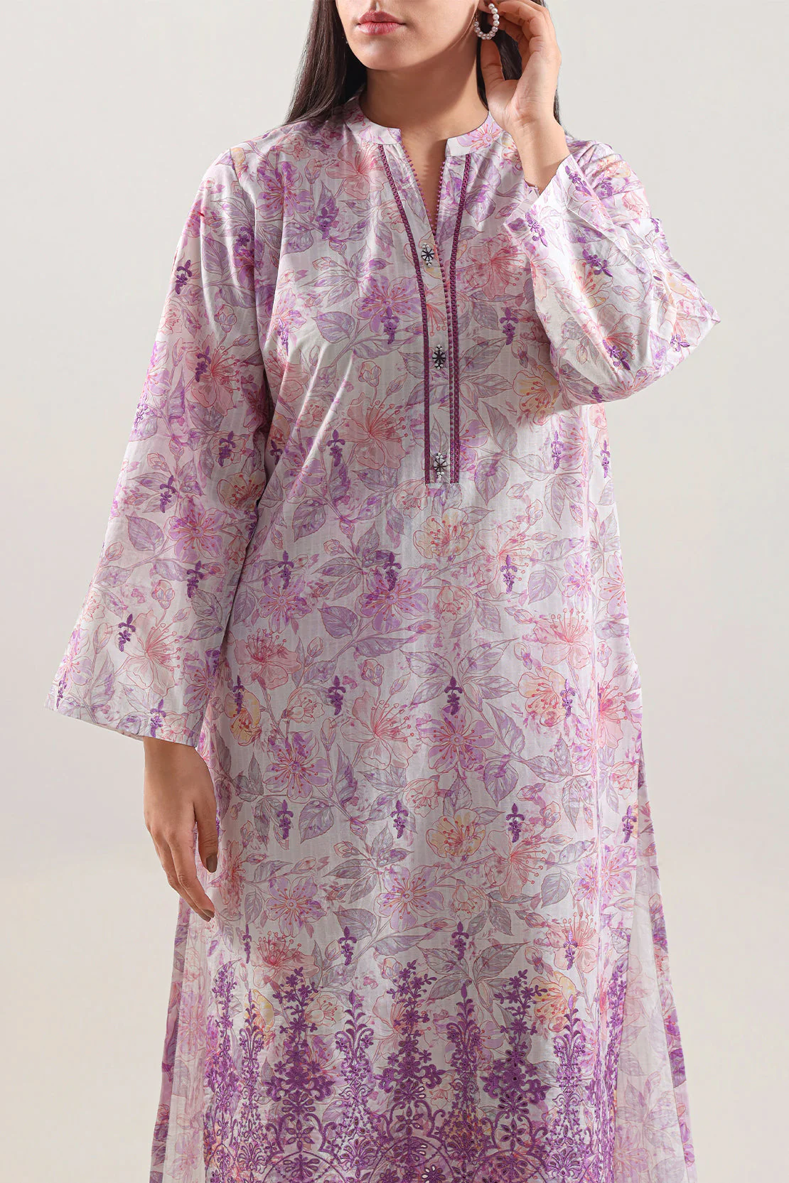Printed Embroidered Self Strip Lawn Stitched 2 Piece (Shirt/Trouser) - Image 2