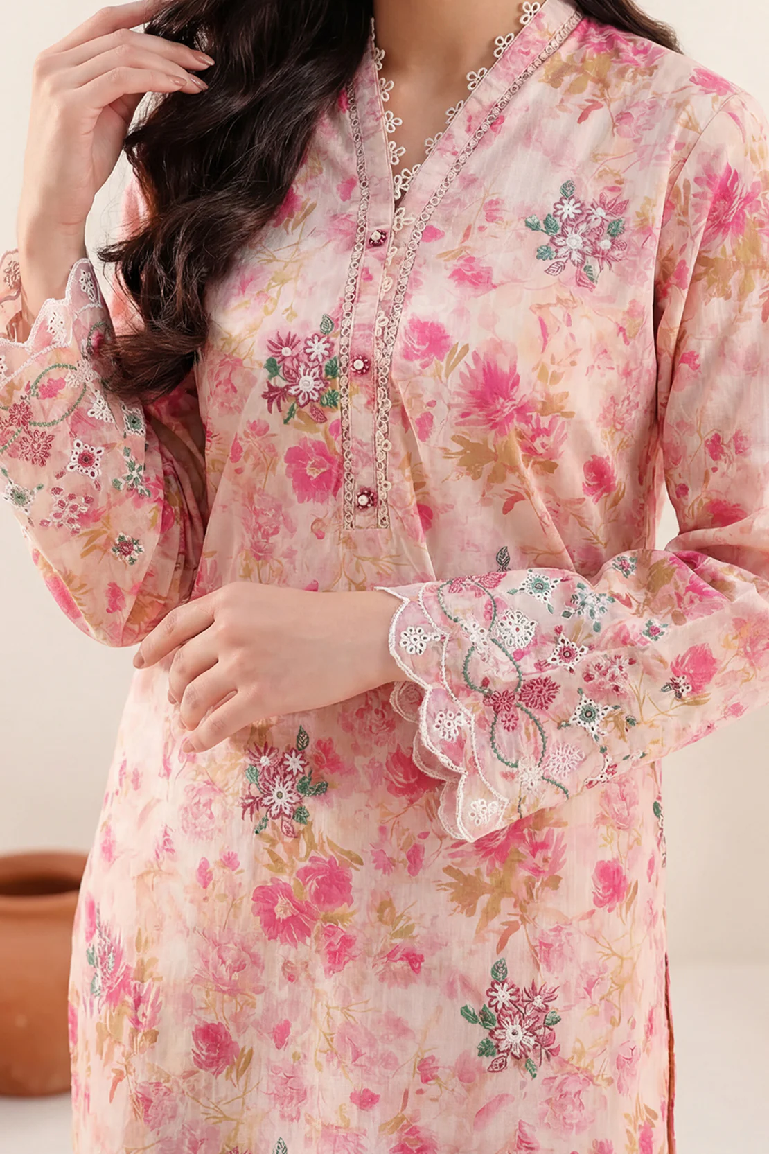 Printed Embroidered Self Strip Lawn Stitched 2 Piece (Shirt/Trouser) - Image 2