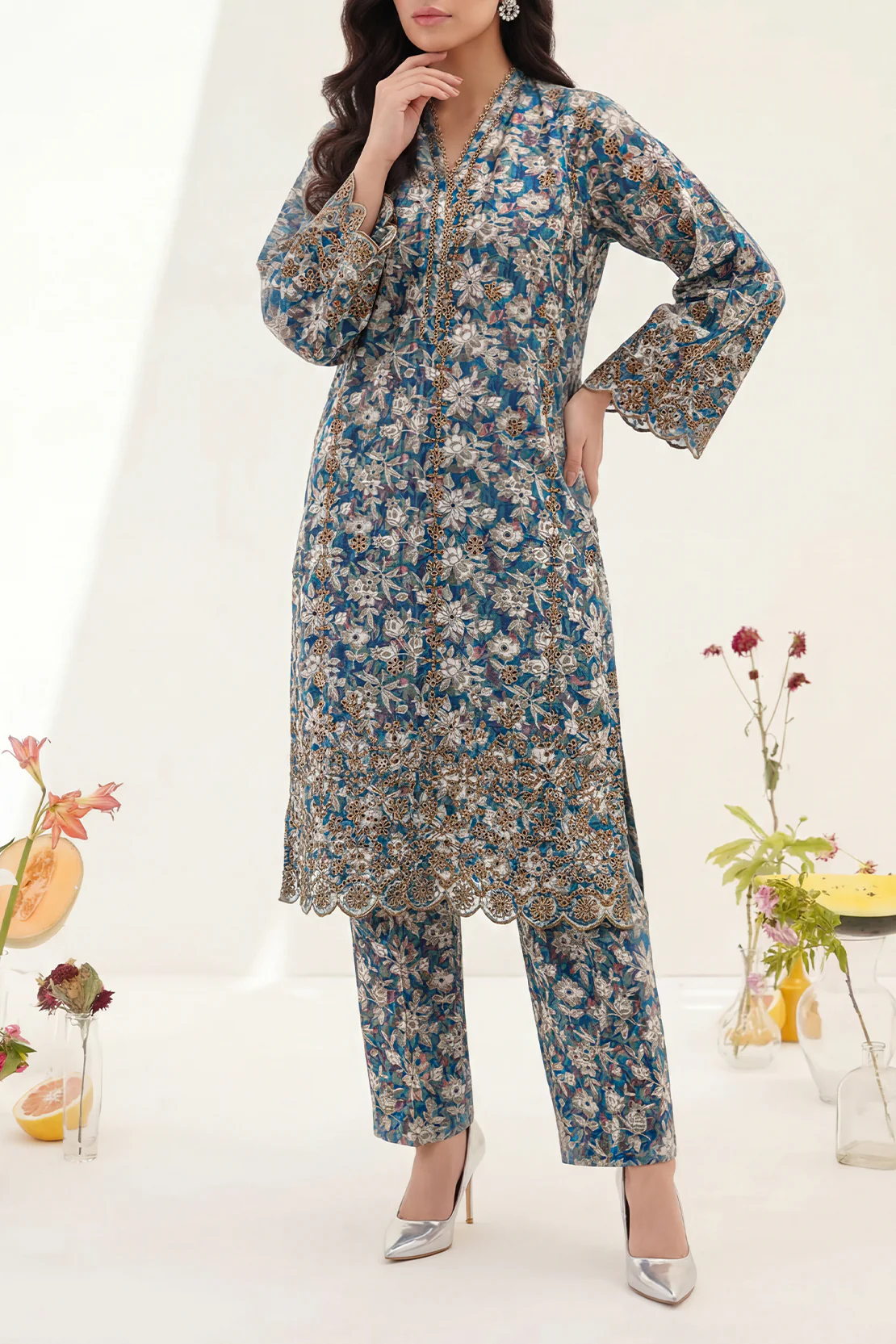 Printed Embroidered Self Strip Lawn Stitched 2 Piece (Shirt/Trouser)