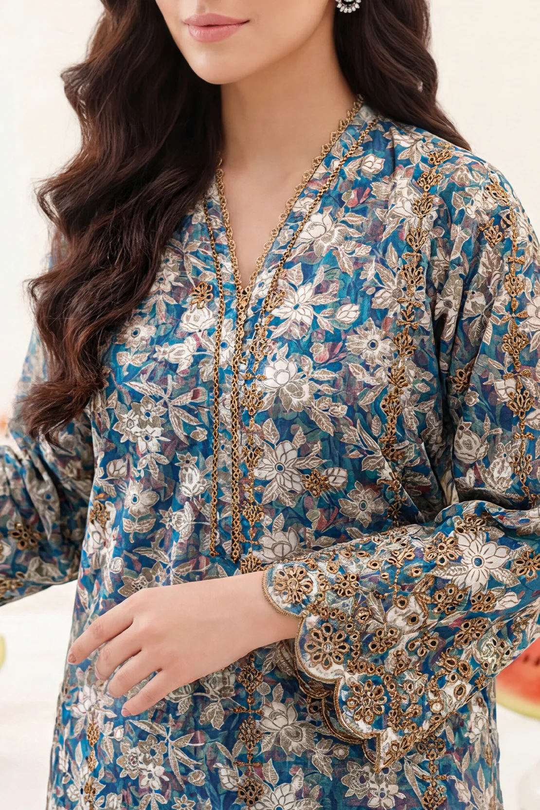 Printed Embroidered Self Strip Lawn Stitched 2 Piece (Shirt/Trouser) - Image 3