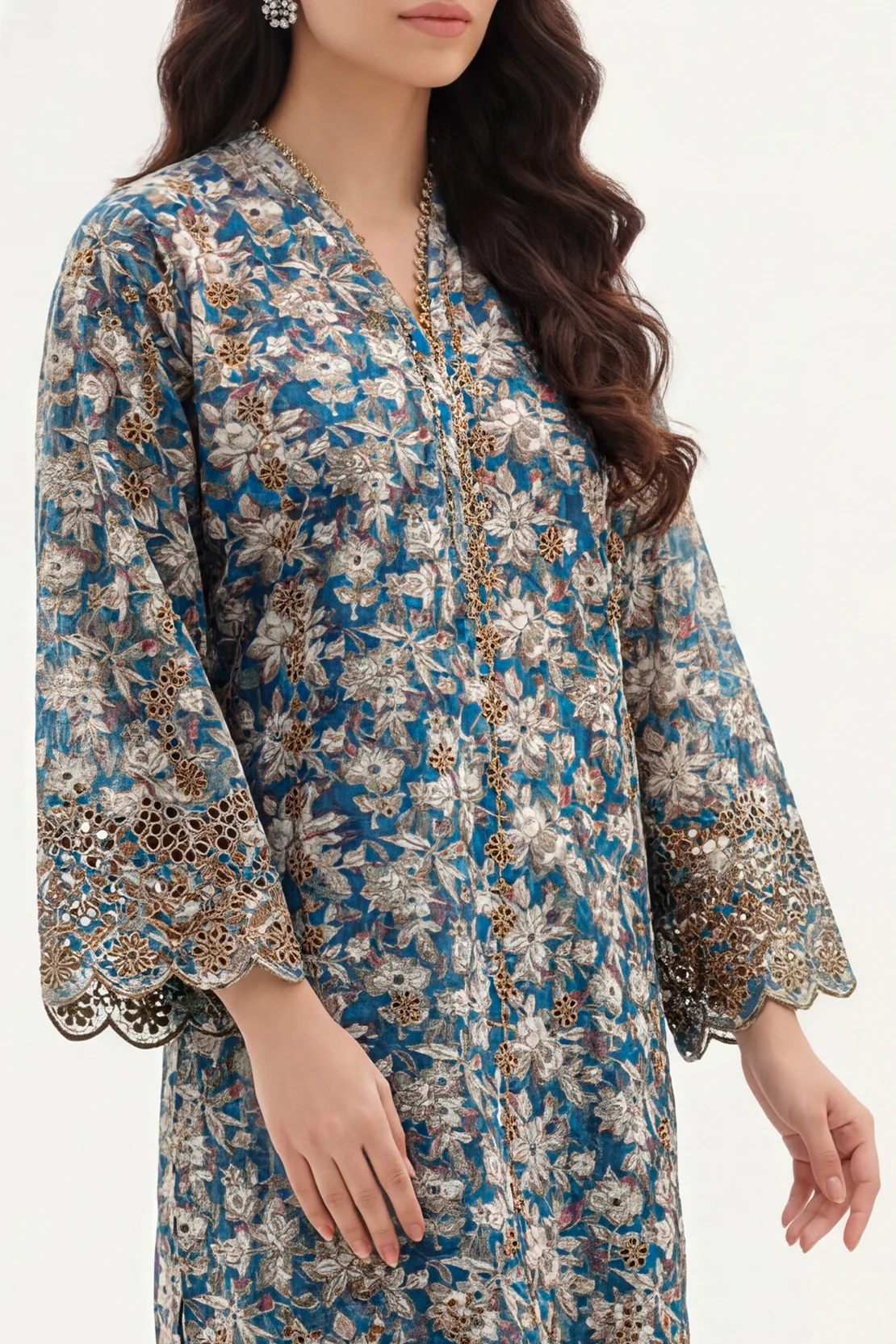 Printed Embroidered Self Strip Lawn Stitched 2 Piece (Shirt/Trouser) - Image 4
