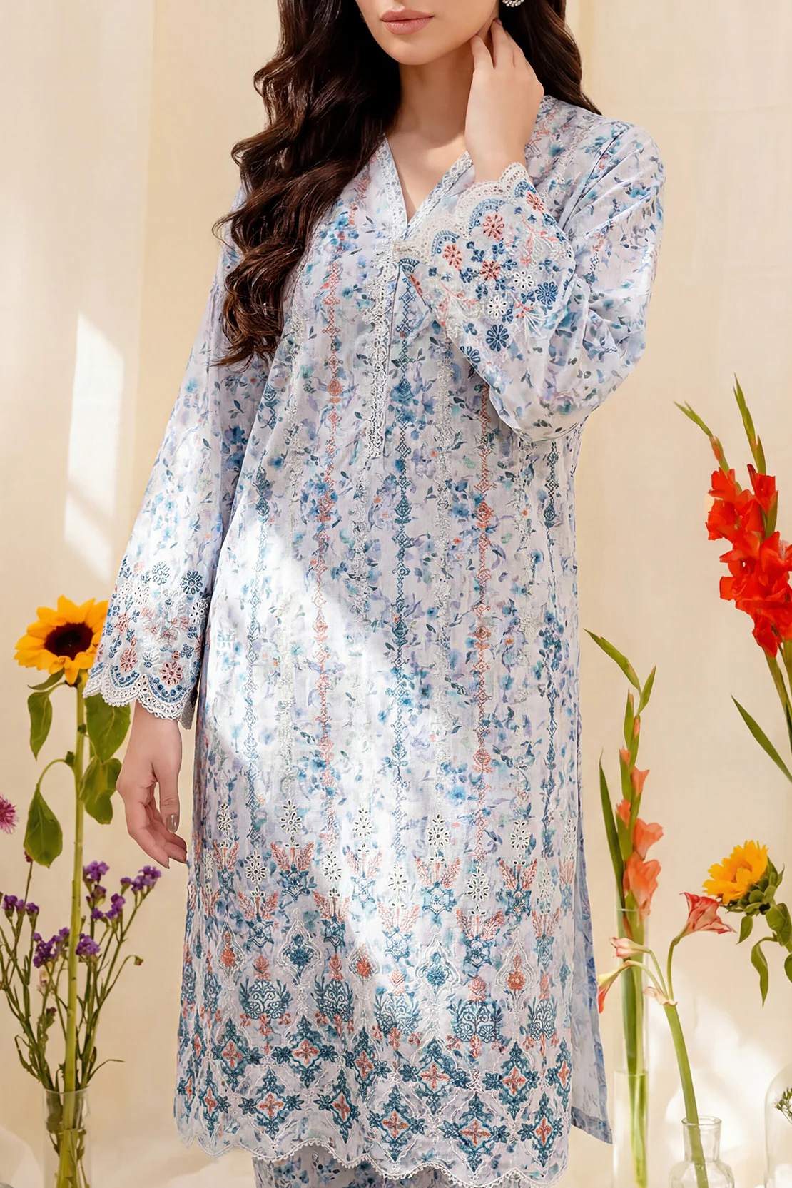 Printed Embroidered Self Strip Lawn Stitched 2 Piece (Shirt/Trouser) - Image 3
