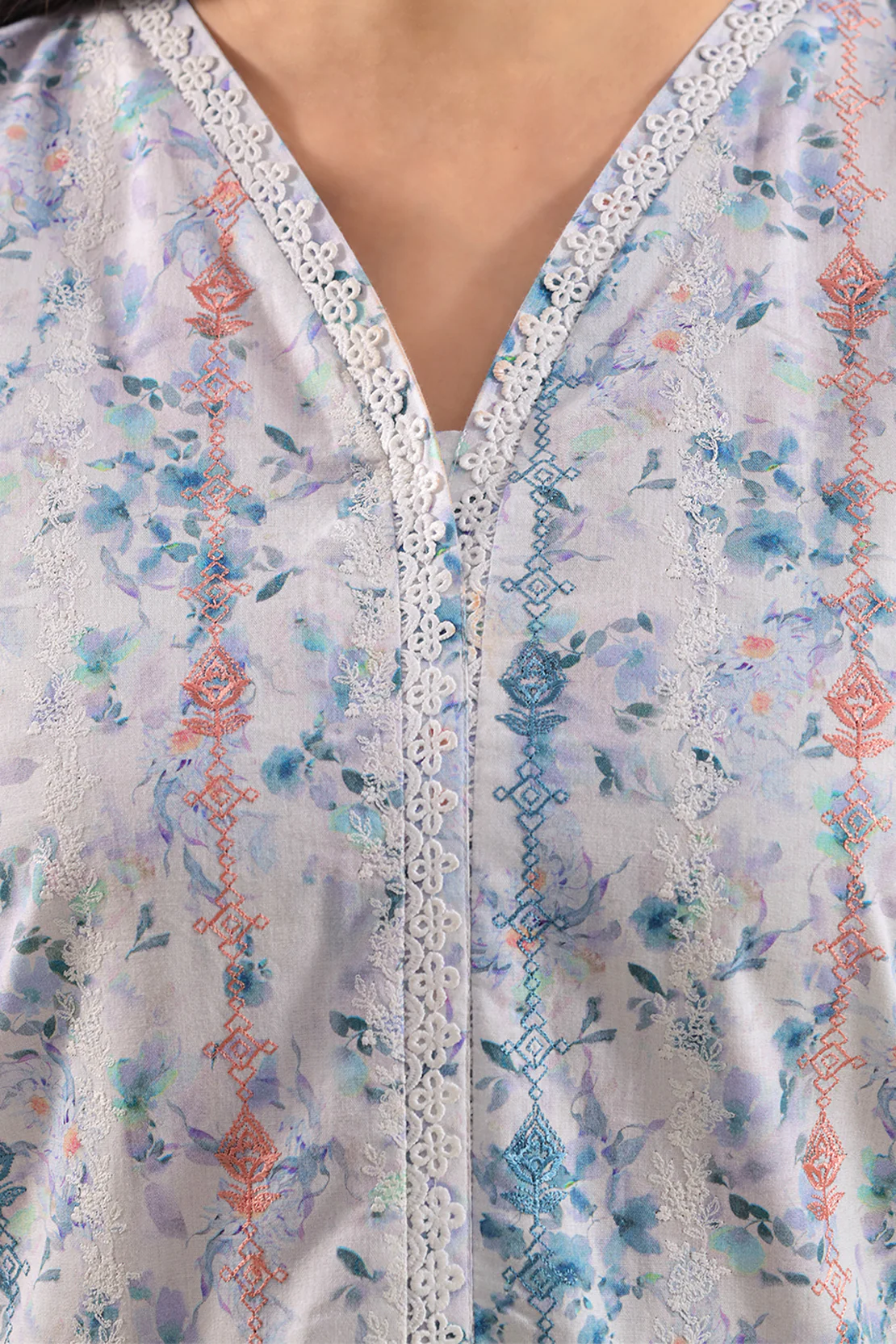 Printed Embroidered Self Strip Lawn Stitched 2 Piece (Shirt/Trouser) - Image 5