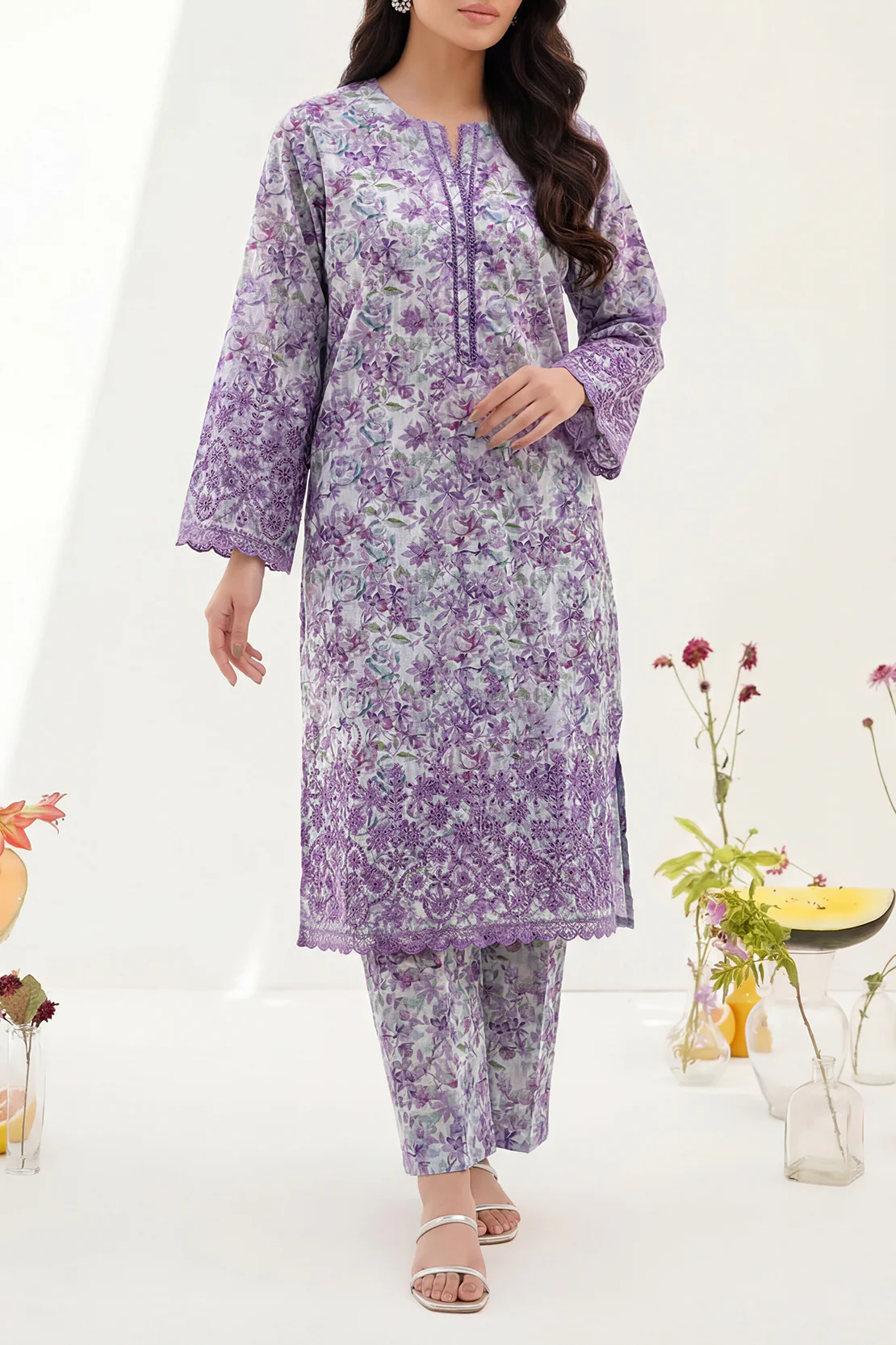 Printed Embroidered Self Strip Lawn Stitched 2 Piece (Shirt/Trouser)