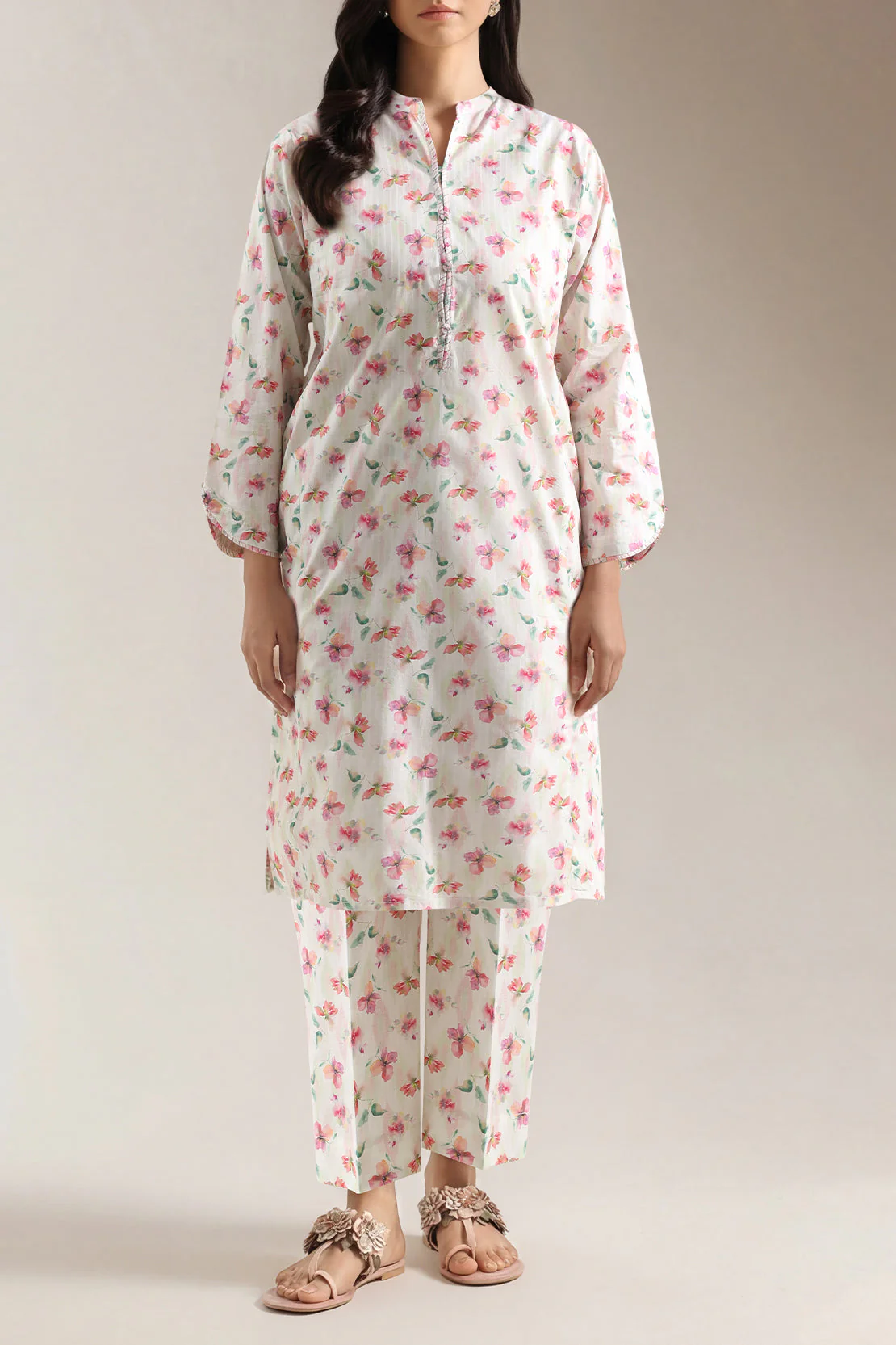 Printed Embroidered Self Strip Lawn Stitched 2 Piece (Shirt/Trouser)