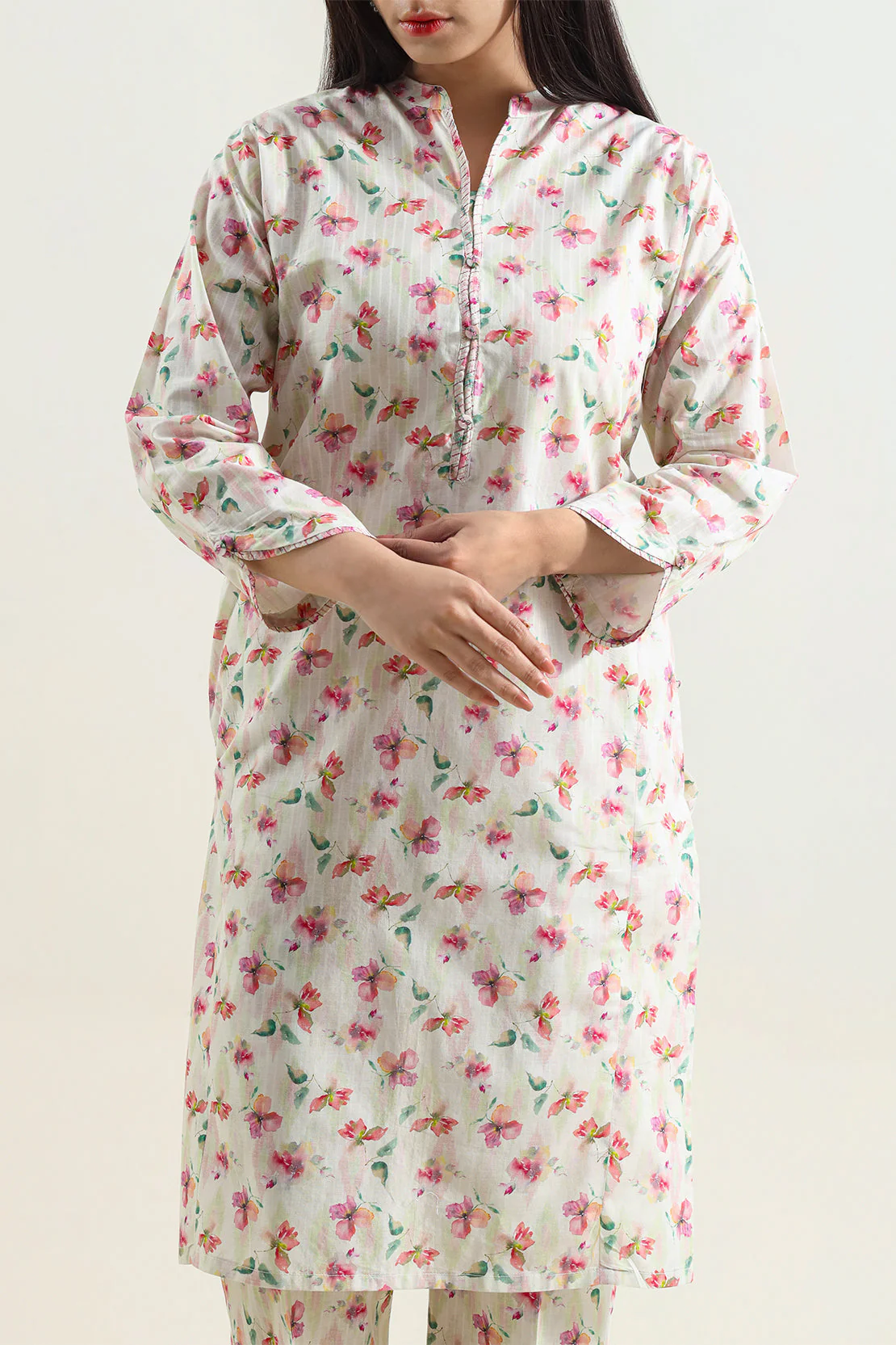 Printed Embroidered Self Strip Lawn Stitched 2 Piece (Shirt/Trouser) - Image 2