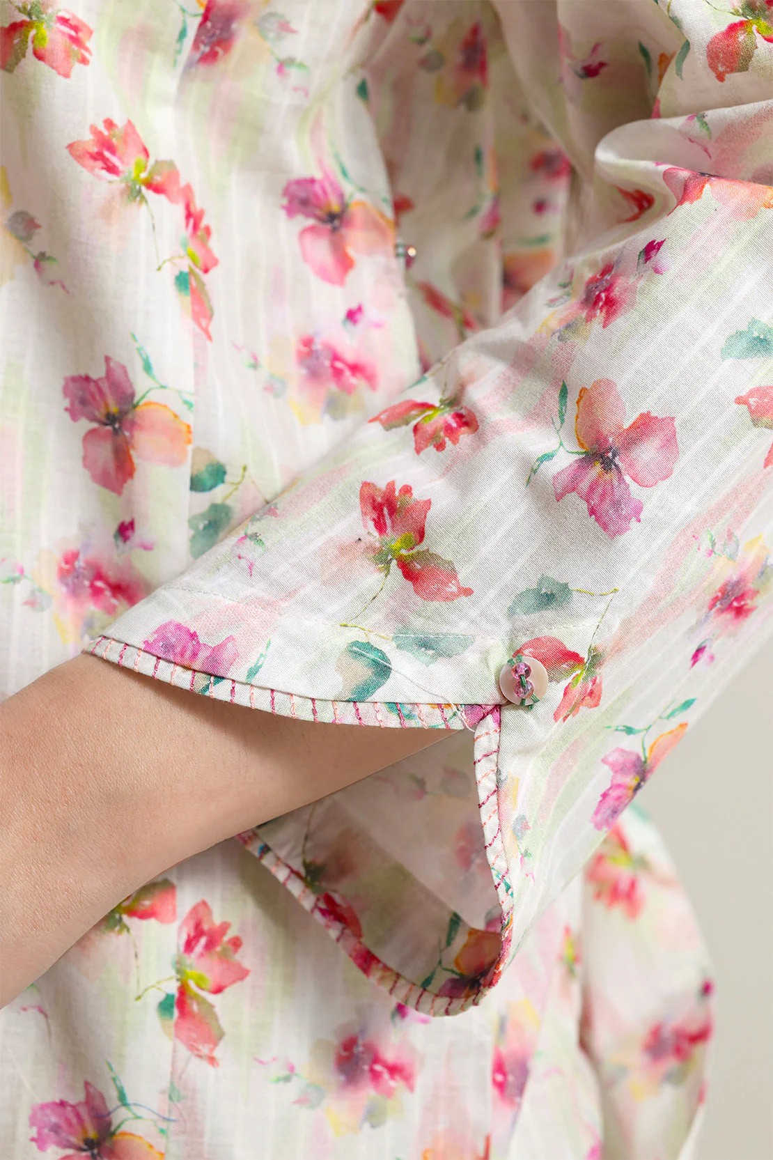 Printed Embroidered Self Strip Lawn Stitched 2 Piece (Shirt/Trouser) - Image 4