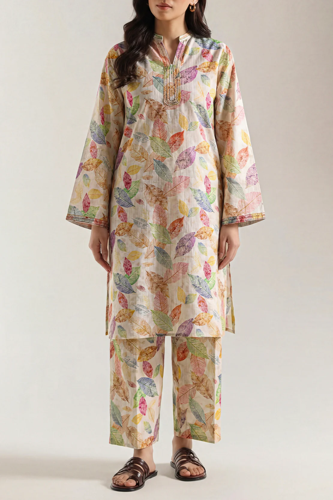 Printed Embroidered Self Strip Lawn Stitched 2 Piece (Shirt/Trouser) - Image 2