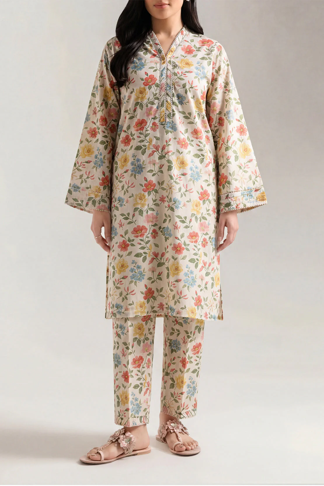 Printed Embroidered Self Strip Lawn Stitched Shirt