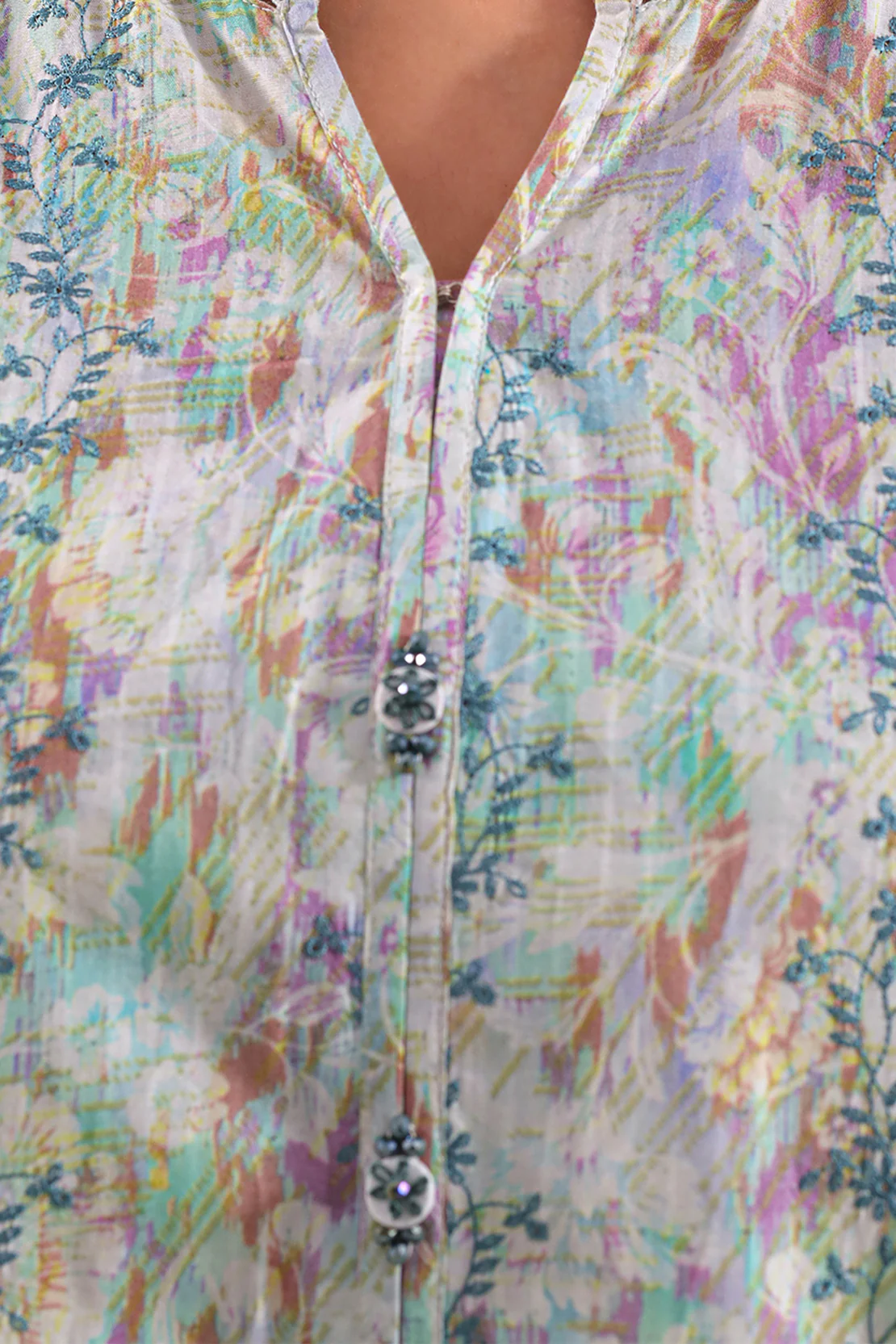 Printed Embroidered Self Strip Lawn Stitched Shirt - Image 4