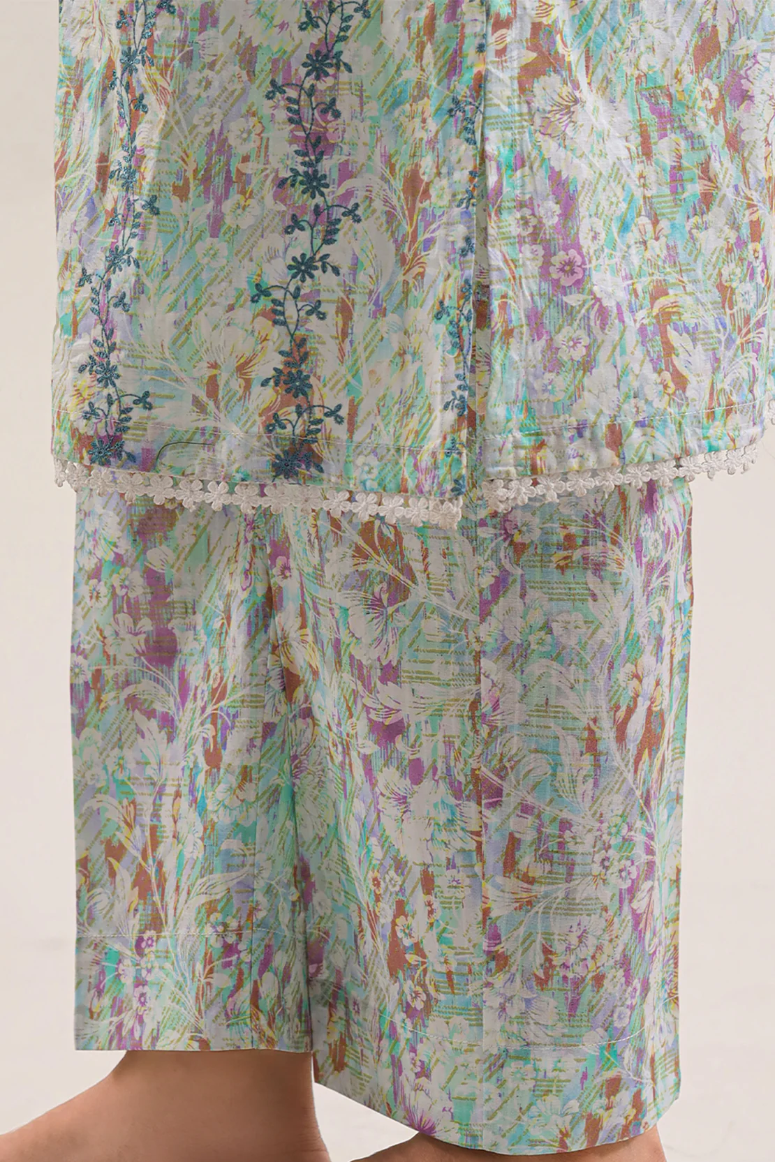Printed Embroidered Self Strip Lawn Stitched Shirt - Image 6
