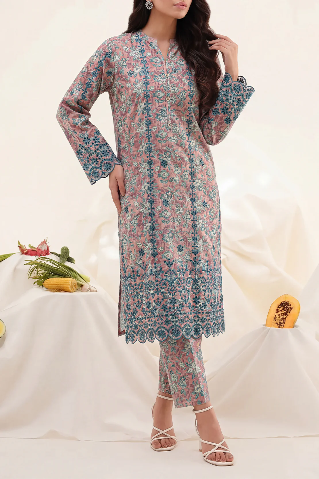 Printed Embroidered Self Strip Lawn Stitched Shirt