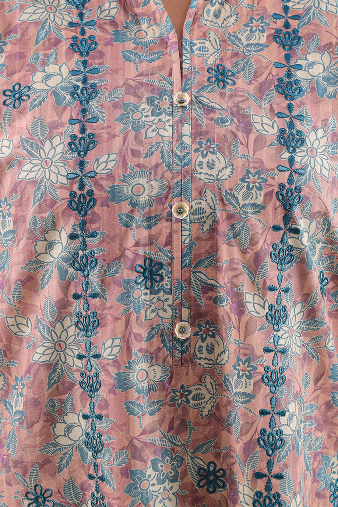 Printed Embroidered Self Strip Lawn Stitched Shirt - Image 5