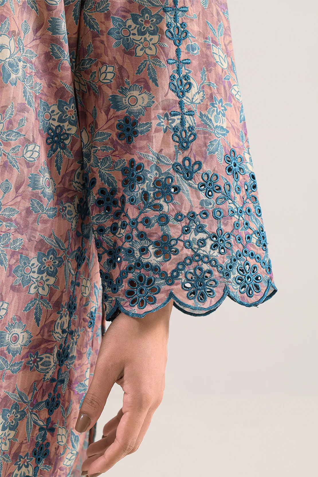 Printed Embroidered Self Strip Lawn Stitched Shirt - Image 6