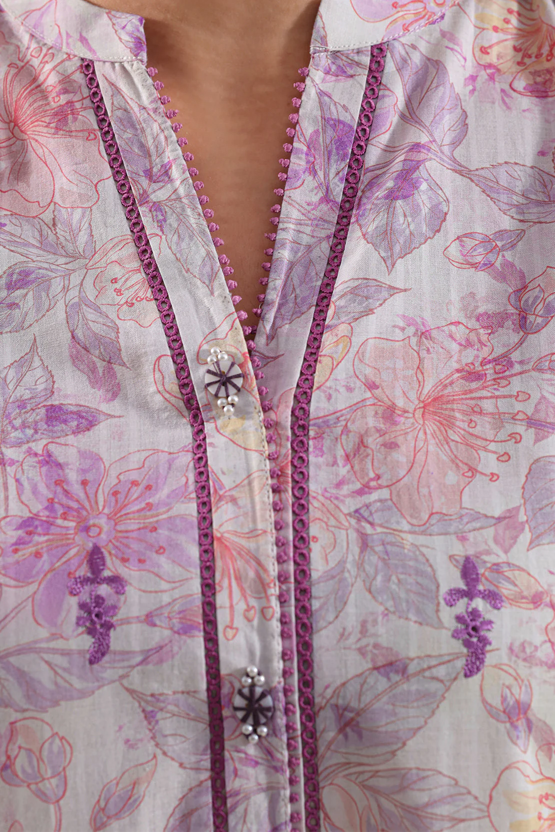 Printed Embroidered Self Strip Lawn Stitched Shirt - Image 5