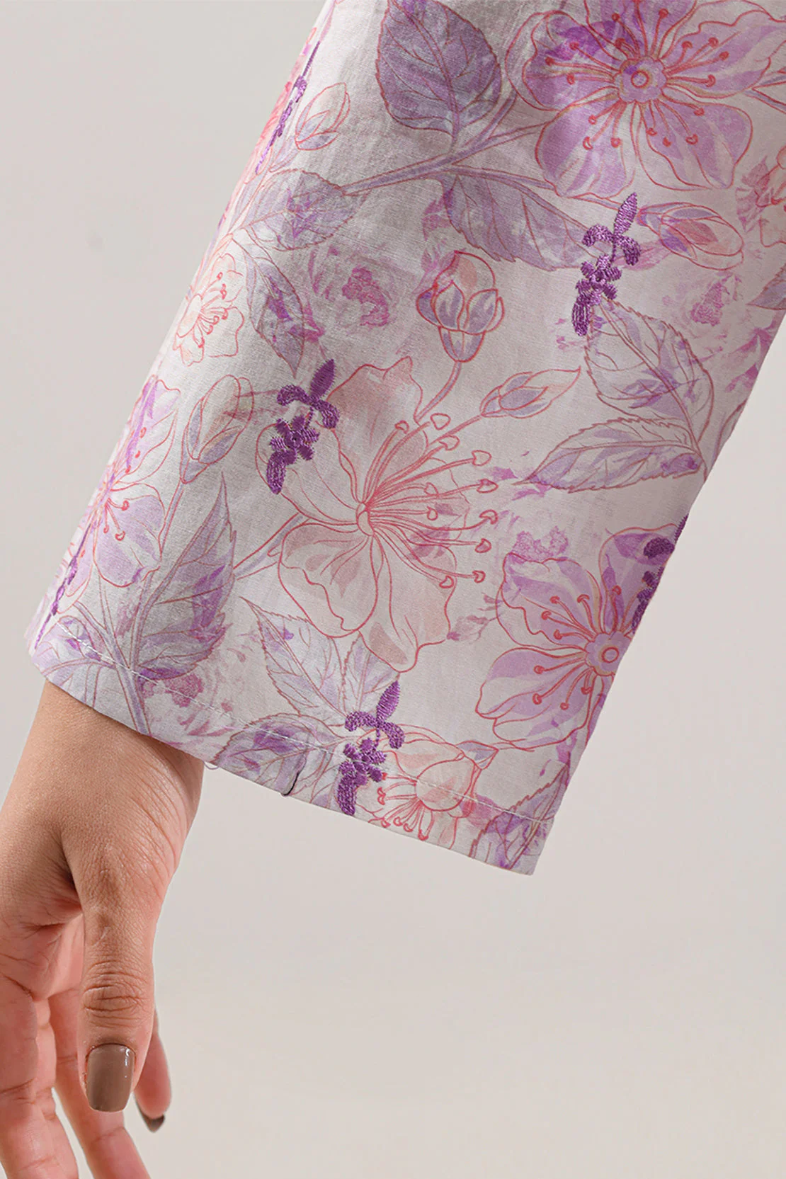 Printed Embroidered Self Strip Lawn Stitched Shirt - Image 6