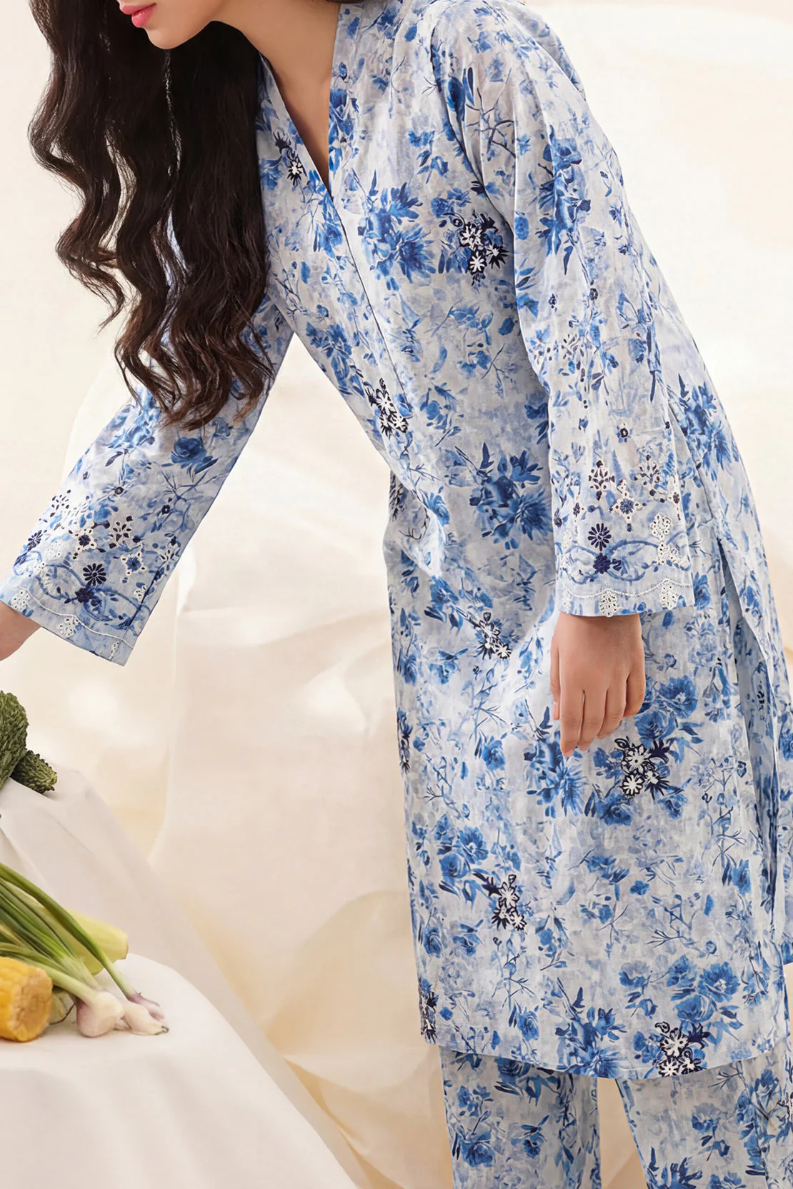 Printed Embroidered Self Strip Lawn Stitched Shirt - Image 2