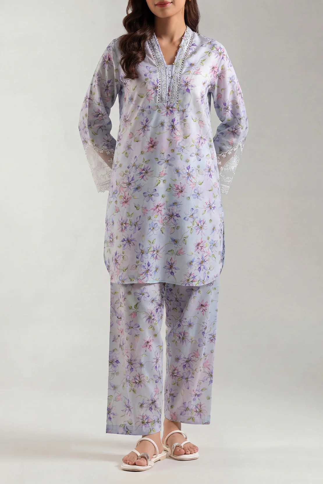 Printed Embroidered Silk Touch Stitched 2 Piece (Shirt/Trouser) - Image 2