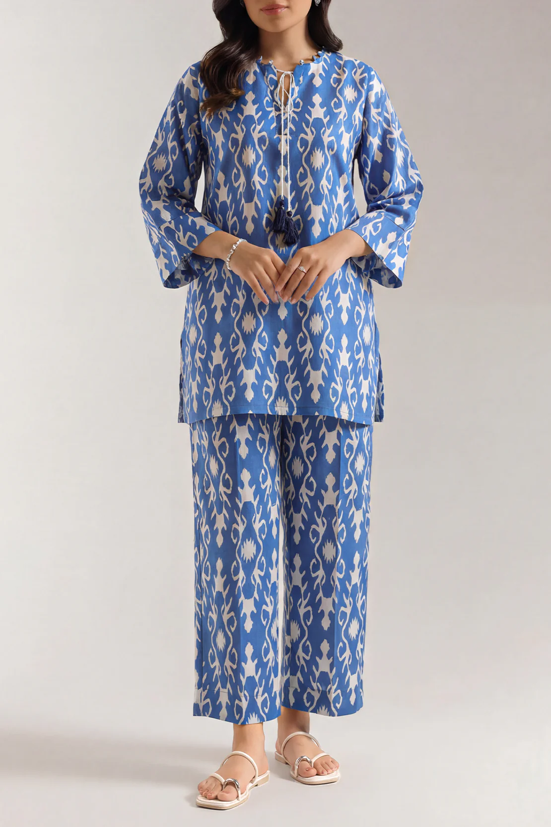 Printed Embroidered Silk Touch Stitched 2 Piece (Shirt/Trouser)
