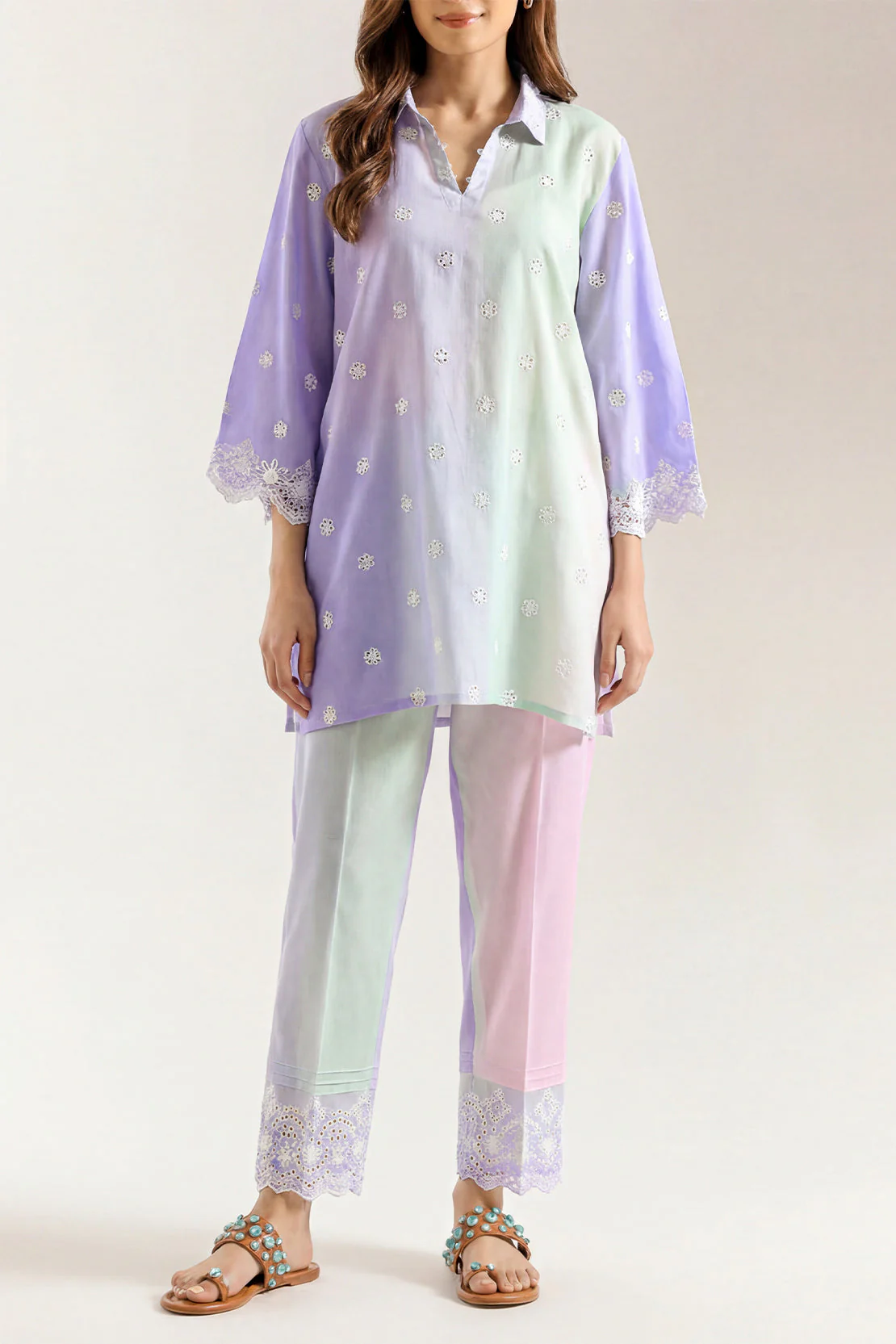 Printed Embroidered Silk Touch Stitched 2 Piece (Shirt/Trouser) - Image 2