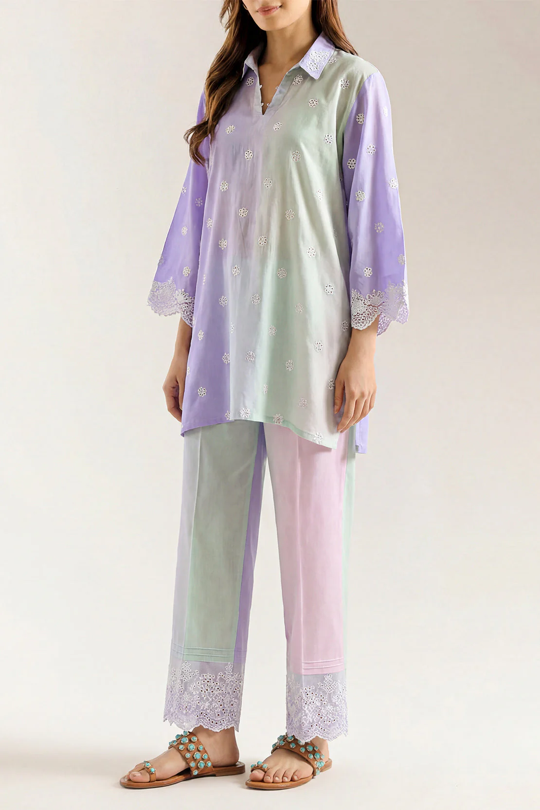 Printed Embroidered Silk Touch Stitched 2 Piece (Shirt/Trouser) - Image 3