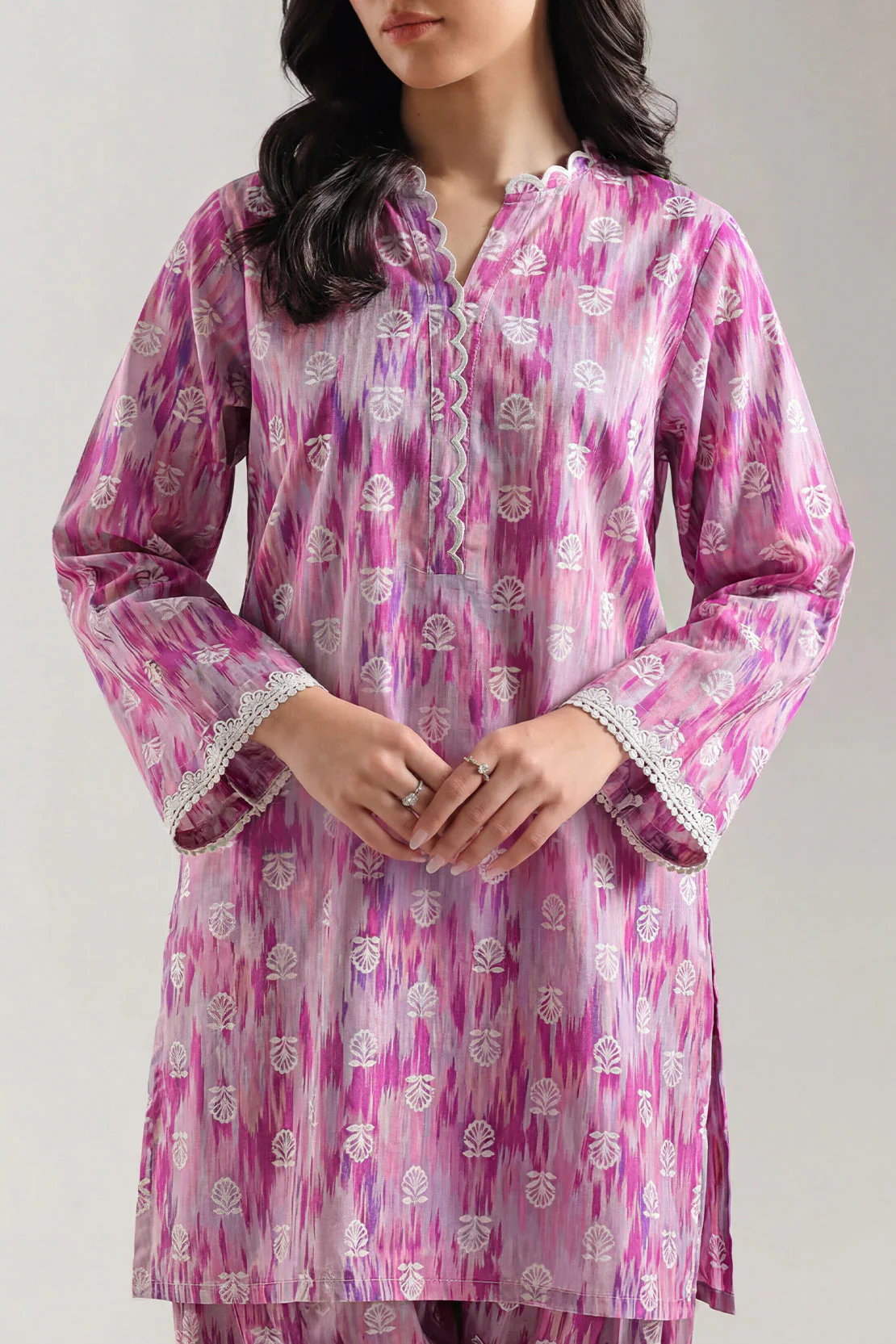 Printed Embroidered Strip Lawn Stitched Shirt - Image 3