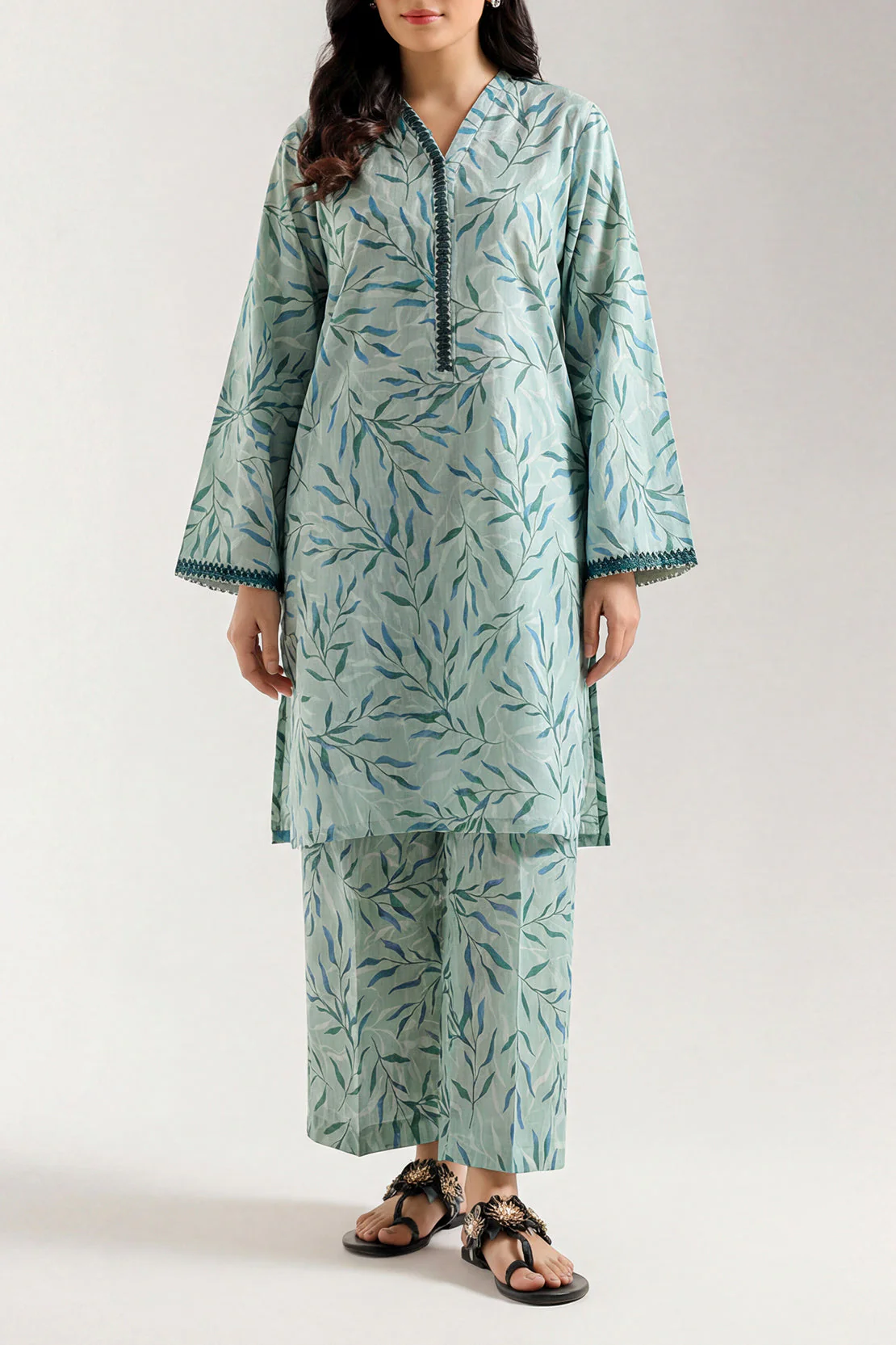 Printed Embroidered Strip Lawn Stitched Shirt - Image 2