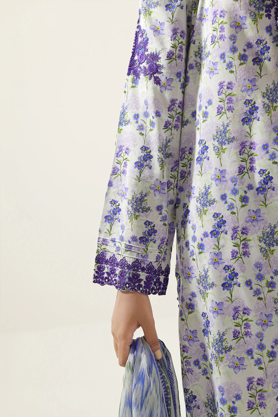 Printed Embroidered Viscose Twill Stitched 3 Piece With (Chiffon Dupatta) - Image 4