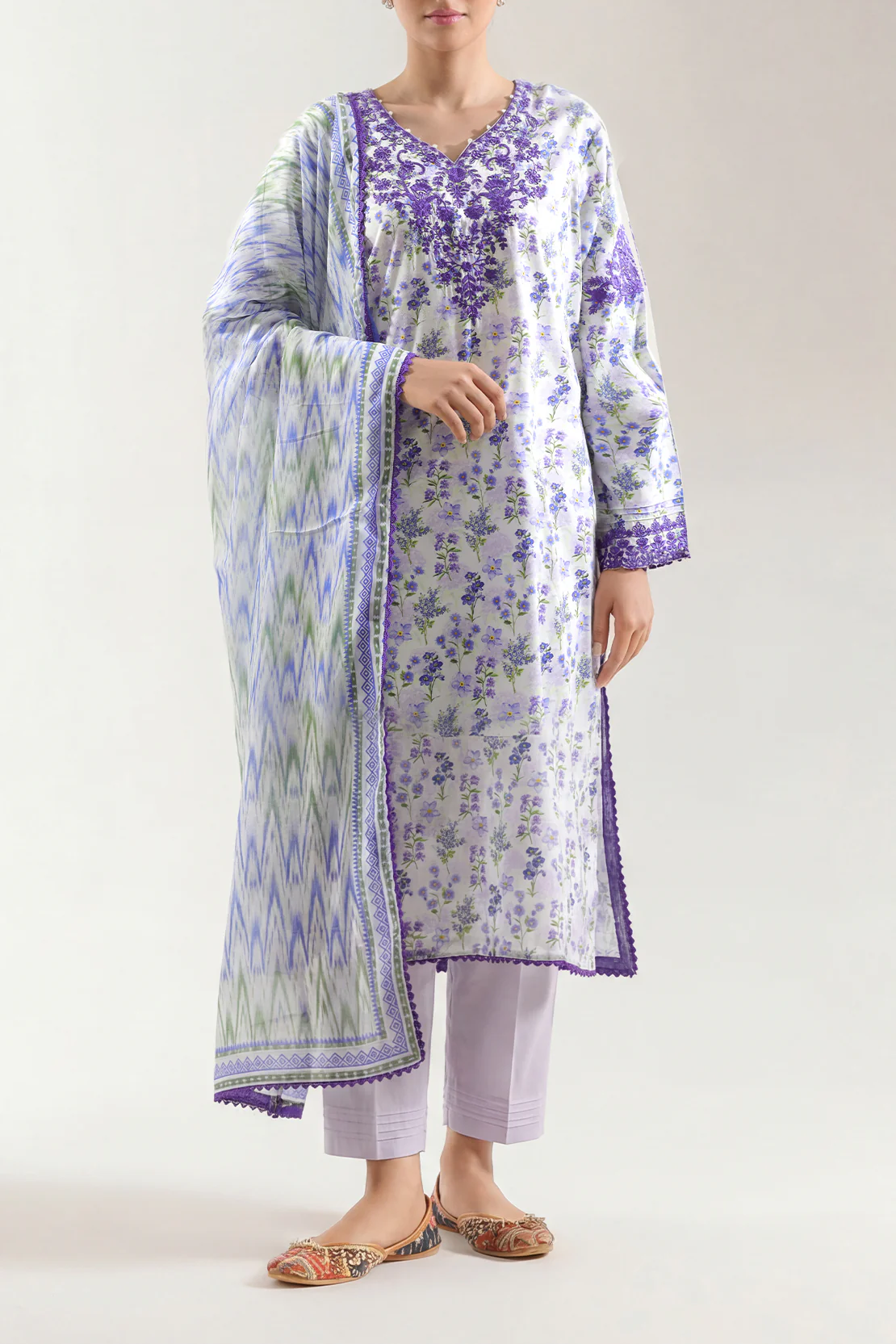 Printed Embroidered Smooth Flow Stitched Shirt