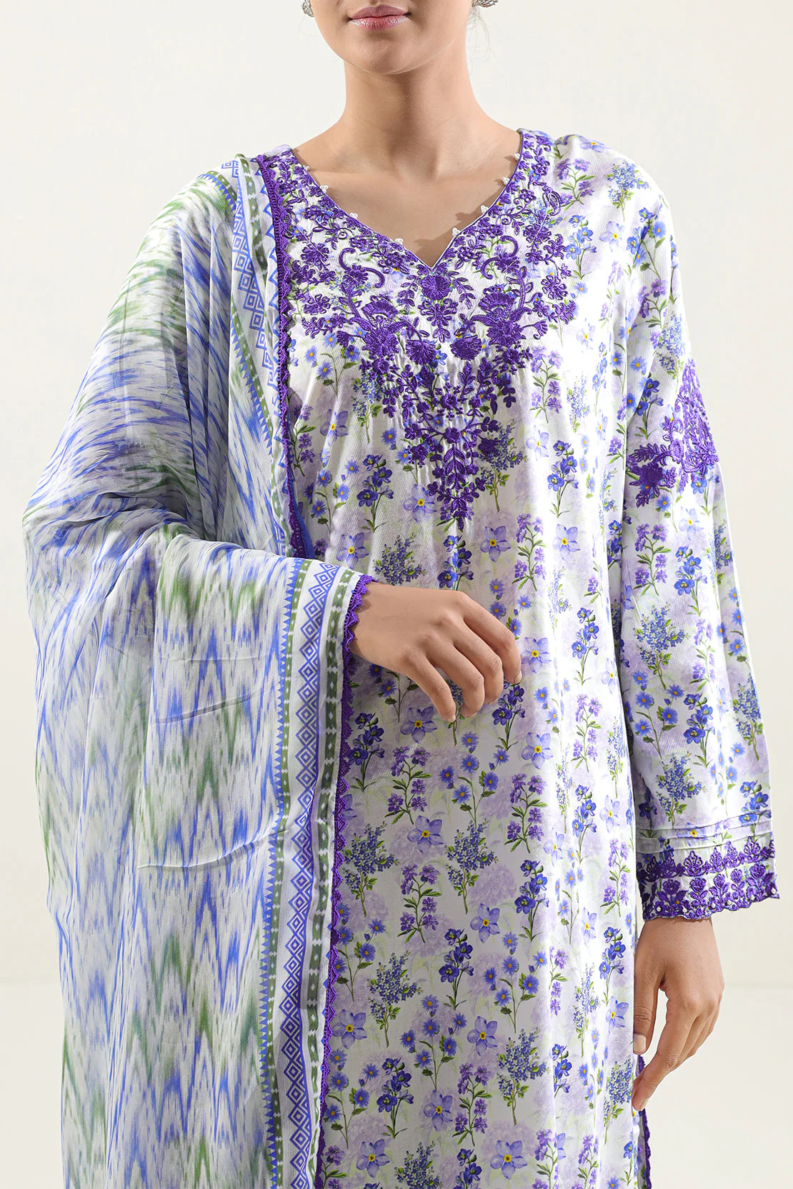 Printed Embroidered Smooth Flow Stitched Shirt - Image 2