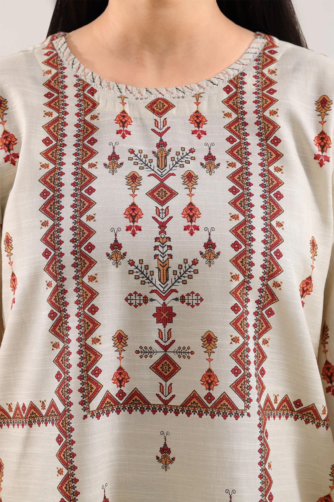 Printed Fancy Jacquard Khaddar Stitched 3 Piece - Image 3