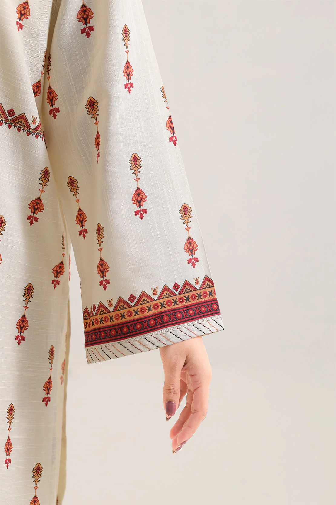 Printed Fancy Jacquard Khaddar Stitched 3 Piece - Image 4