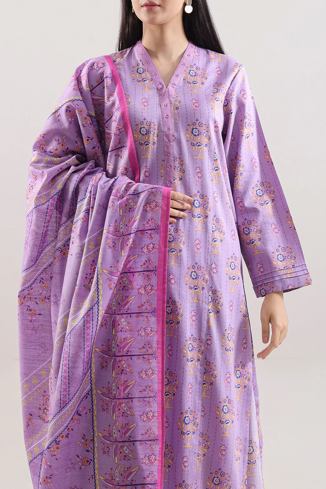 Printed Fancy Jacquard Khaddar Stitched Shirt - Image 2