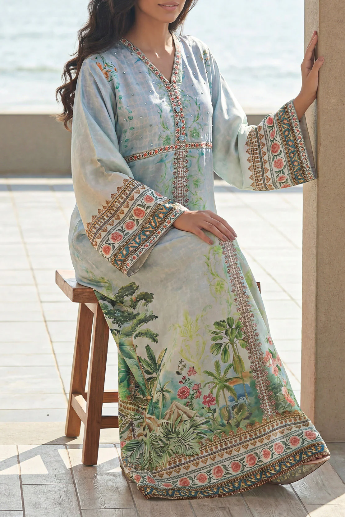 Printed Kaftaan Shamose Silk Stitched Dress - Image 4