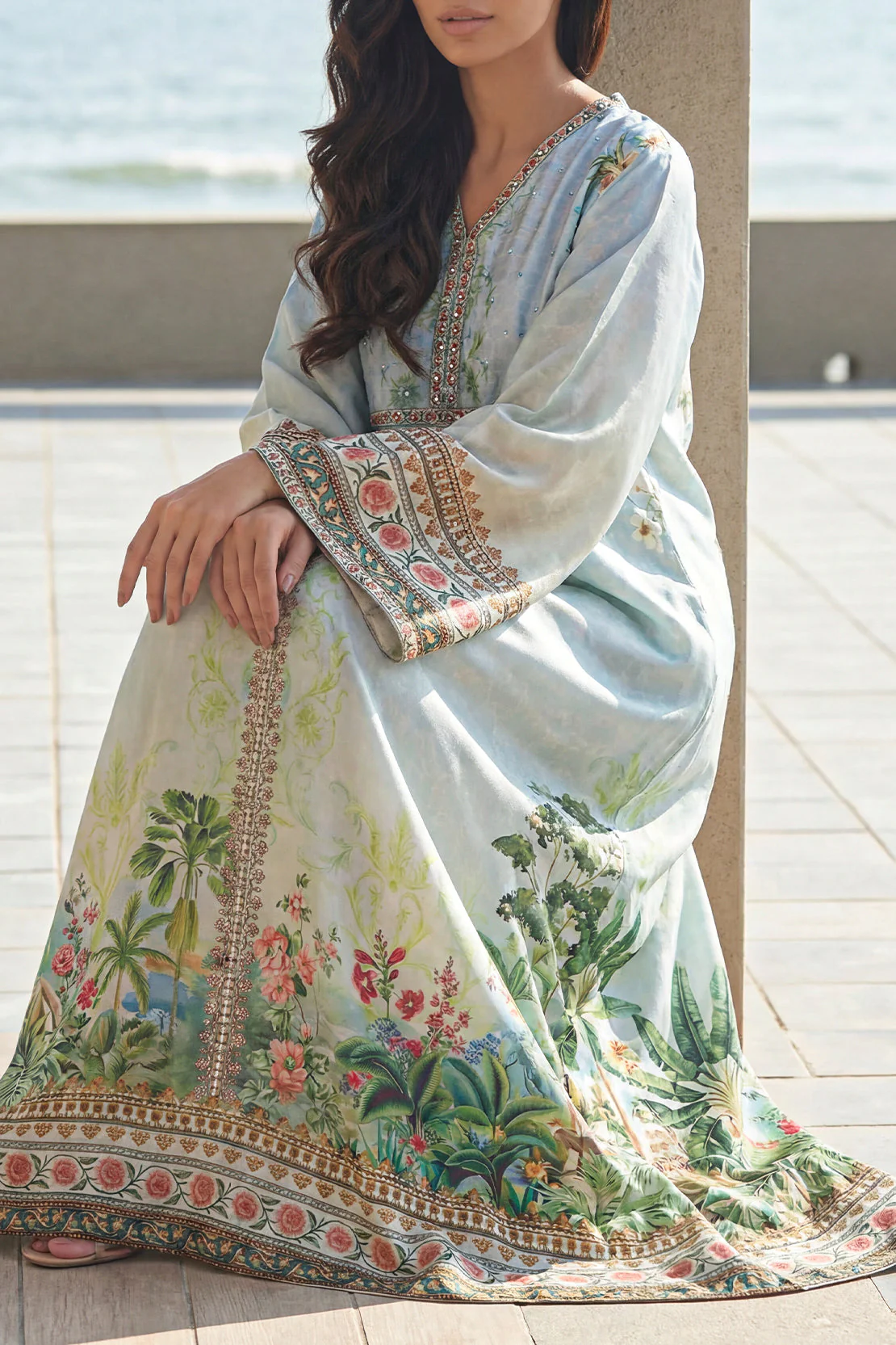 Printed Kaftaan Shamose Silk Stitched Dress - Image 5