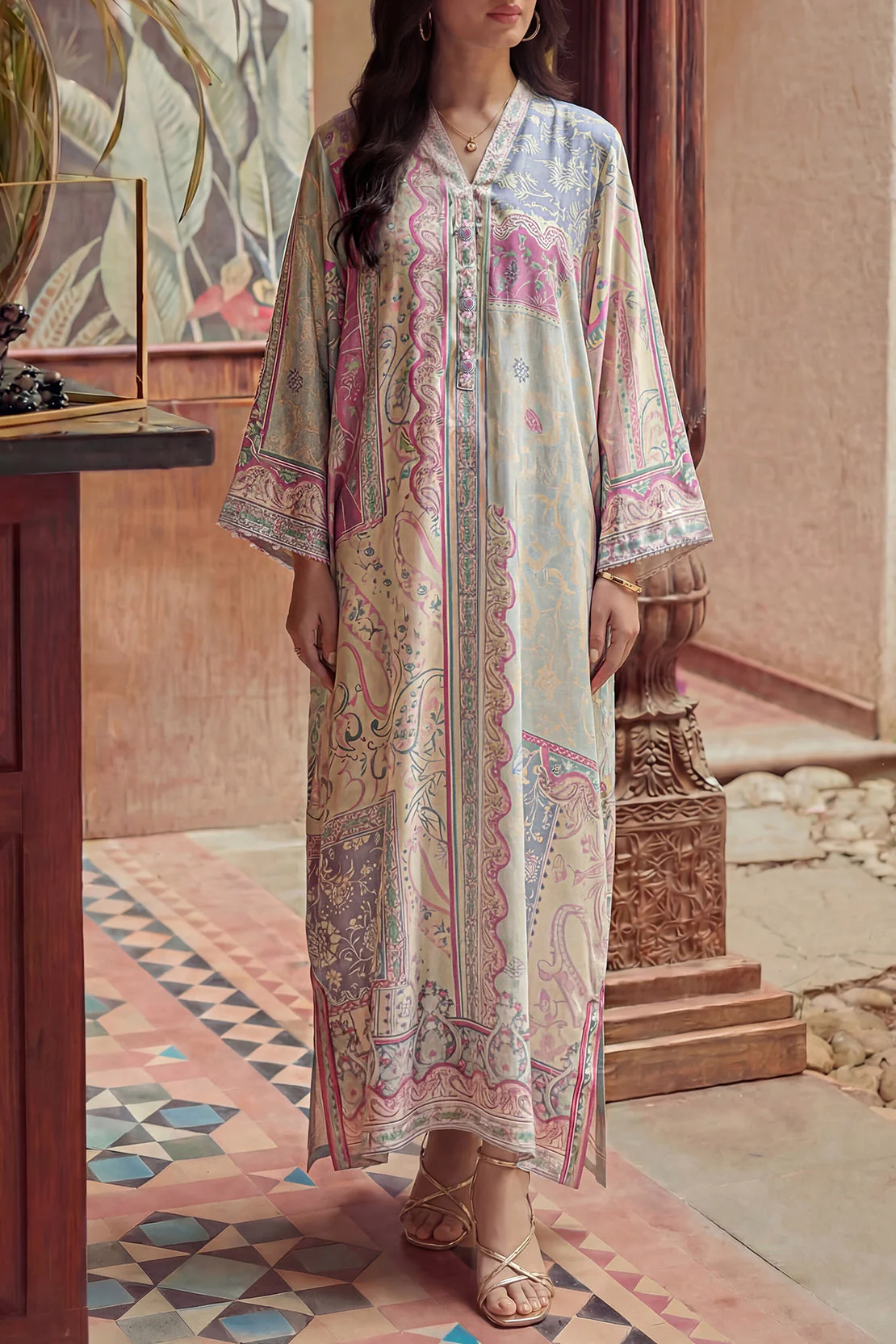 Printed Kaftaan Shamose Silk Stitched Dress - Image 2