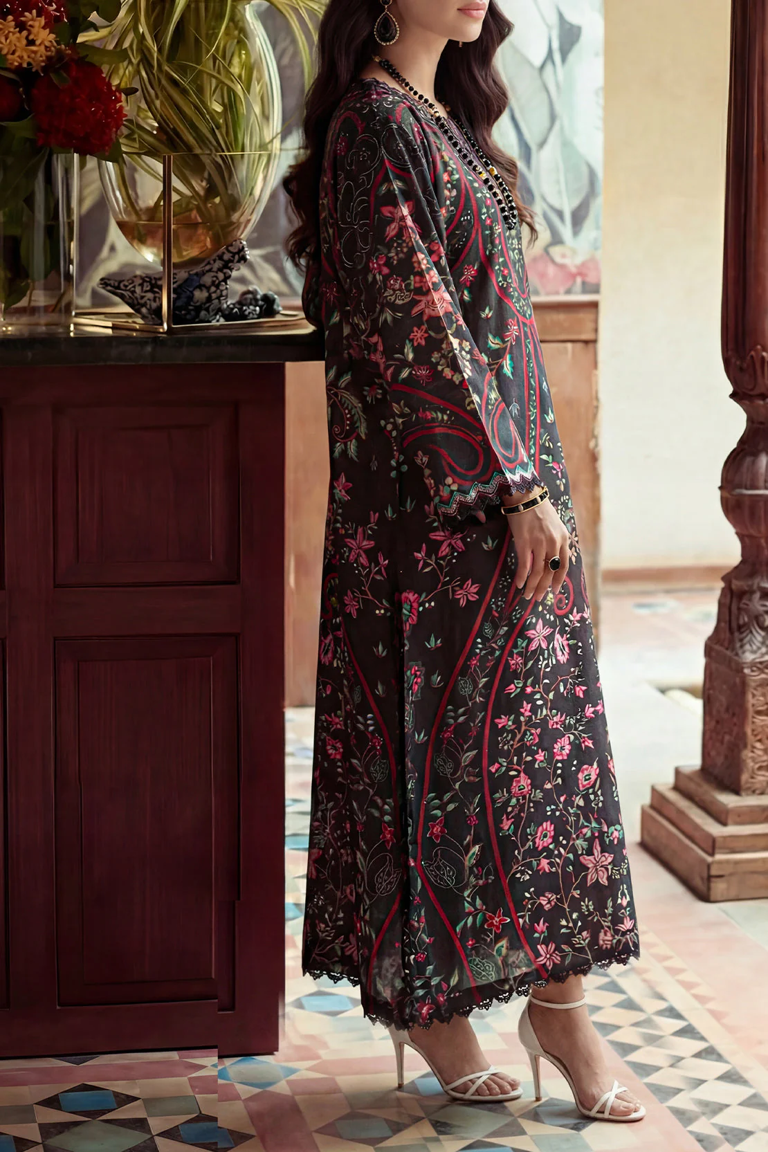 Printed Kaftaan Shamose Silk Stitched Dress - Image 2